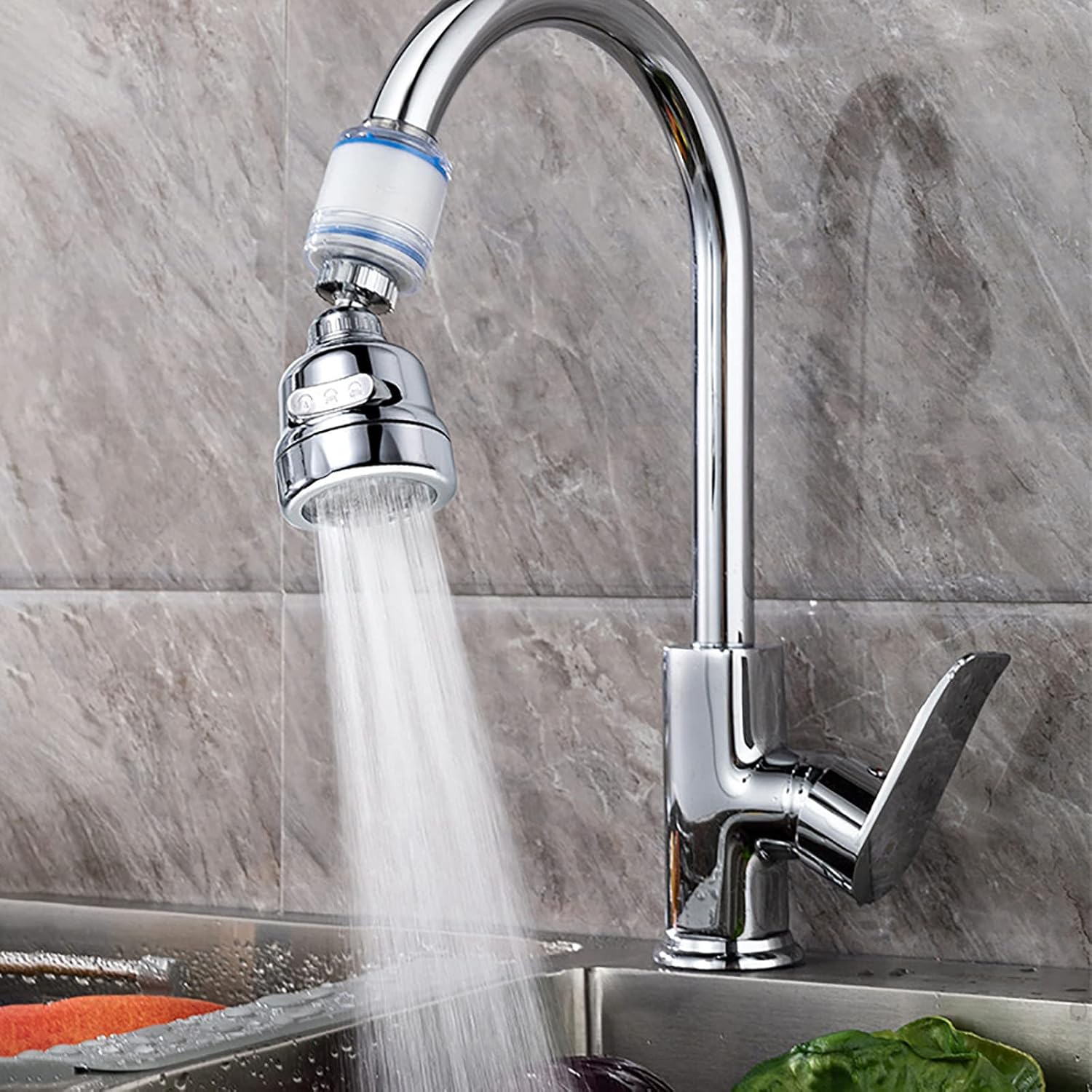 Filtro de agua para grifo con filtro de salpicaduras, filtro de fregadero presurizado universal para el hogar, cocina, baño, lavado diario (plateado)