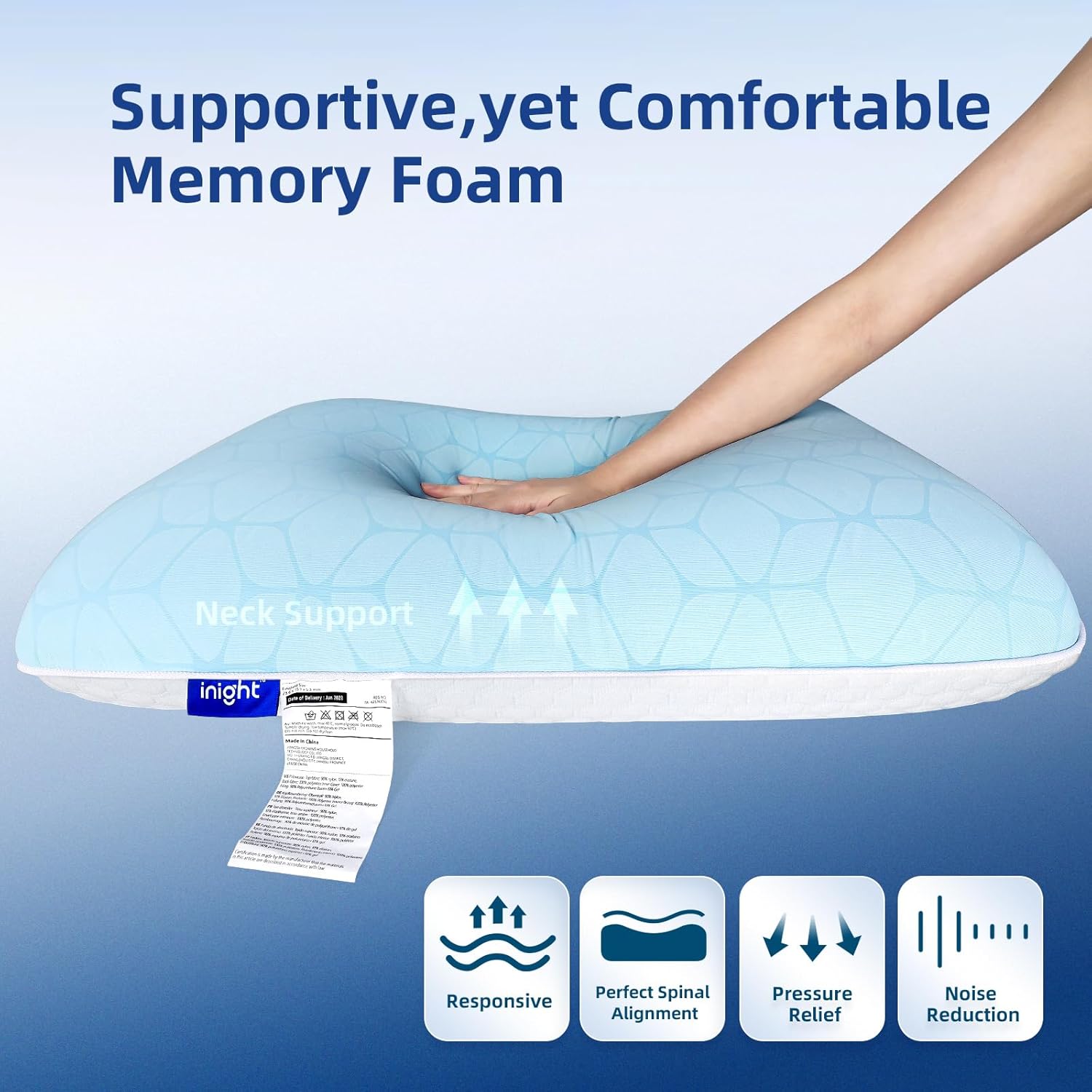 inight Almohada refrescante, almohadas de espuma viscoelástica de gel refrescante, almohada refrescante para personas que duermen con calor,