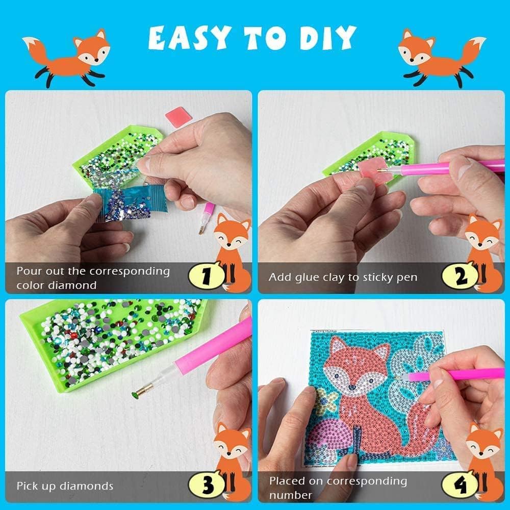 Eiazuiks Kits de pintura de diamantes para niños, 4 paquetes de dibujos animados 5D de taladro completo de diamantes de dibujos animados puntos para