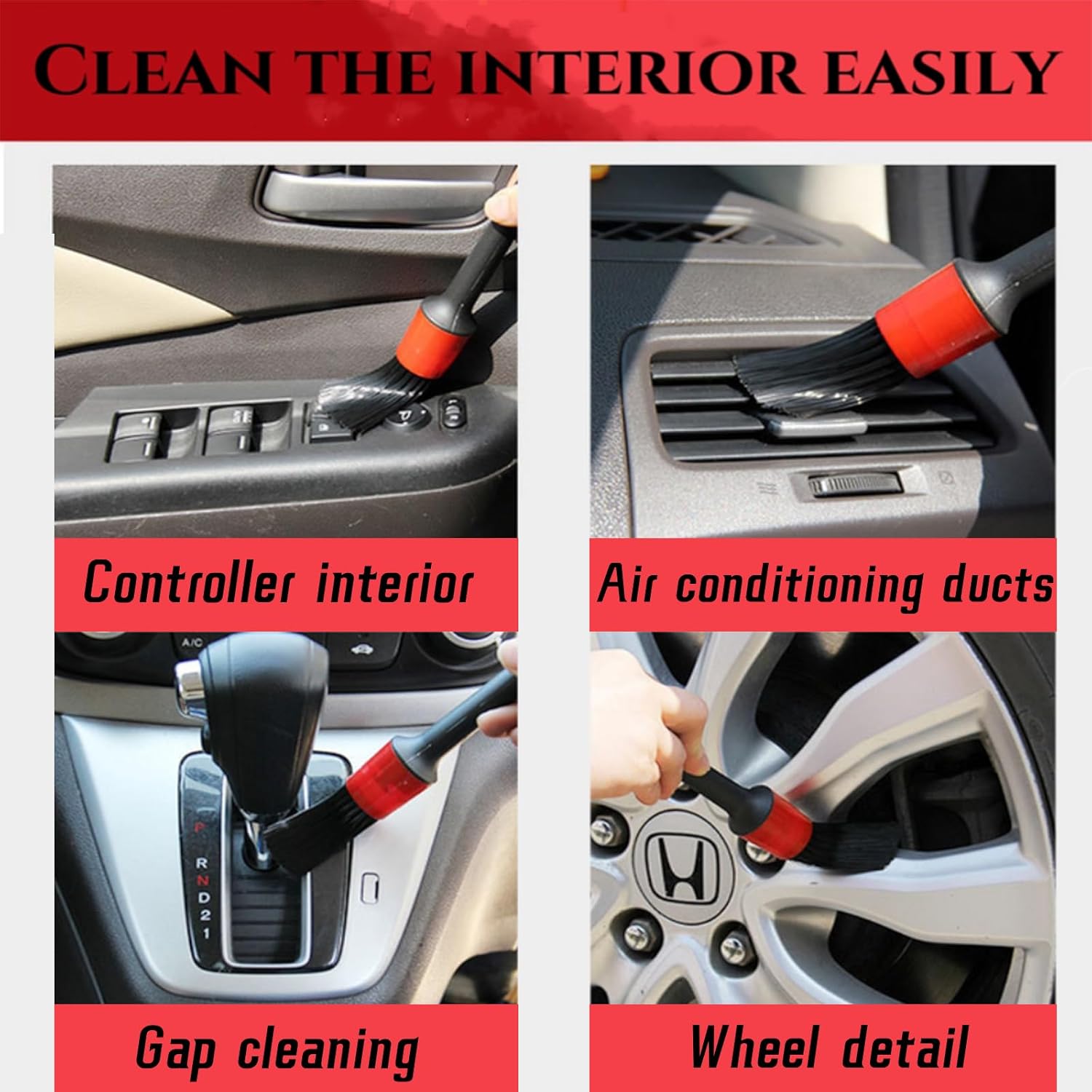 Juego de 10 cepillos para detalles de automóvil, kit de limpieza interior de automóvil, incluye 5 cepillos para detalles de automóvil, 3 cepillos de