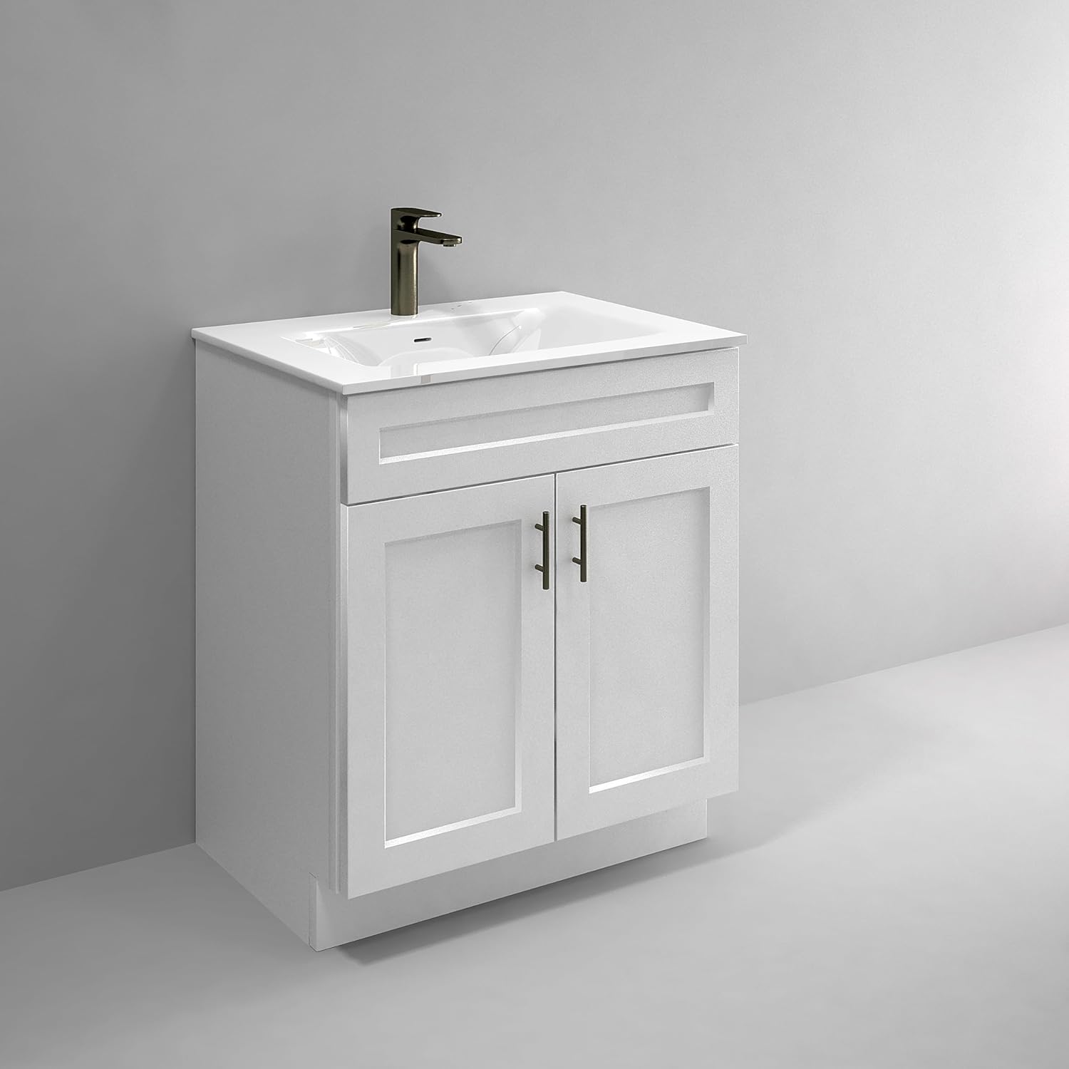 Lavabo de baño blanco con base de coctelera de 24″30″36″ de ancho, armario listo para montar (30″ de ancho)