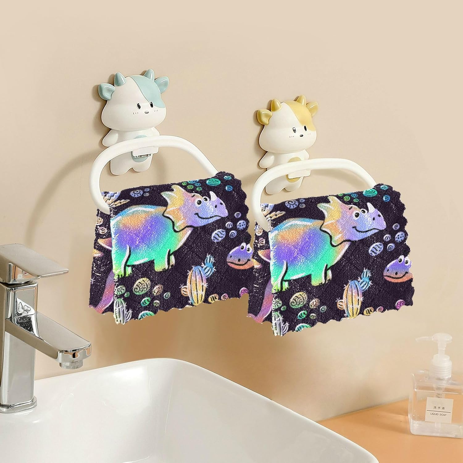 Neon Dinosaurs Kawaii Soft Print Microfiber Dish Towels Absorbent 6 Pack Kitchen Accessories for Cooking for Restaurant Sink