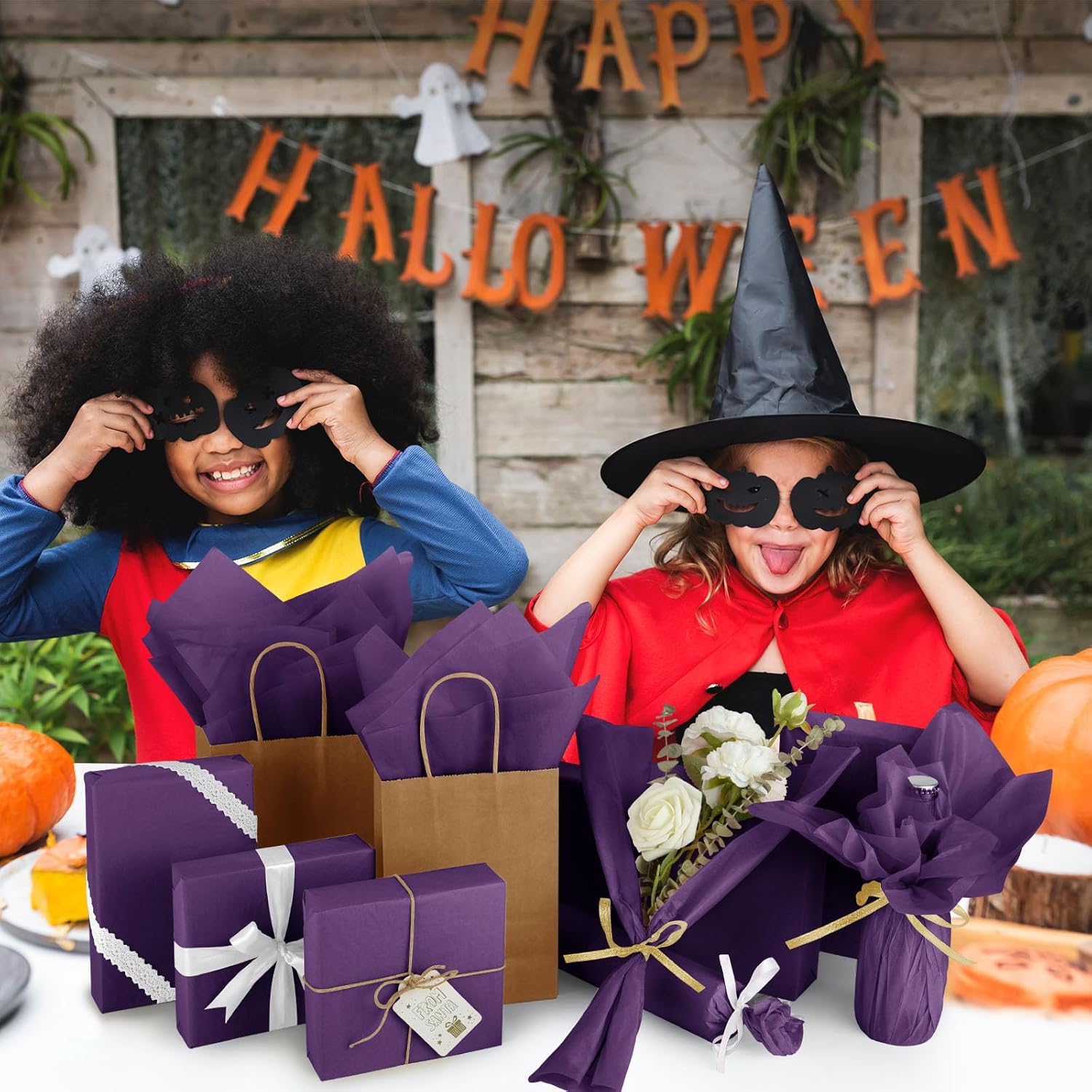 CHRORINE 60 hojas de papel de seda púrpura para Halloween, papel de seda para envolver regalos, papel de seda a granel para manualidades, decoración