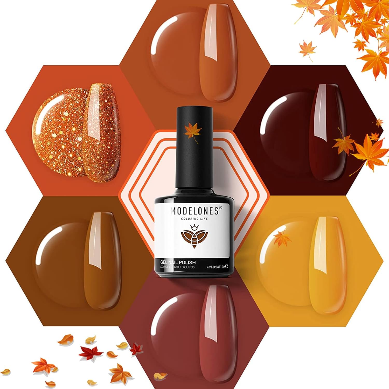 modelones Juego de esmaltes de uñas de gel, 6 colores caramelo, kit de otoño retro dorado con purpurina marrón oscuro, esmalte de uñas de gel para