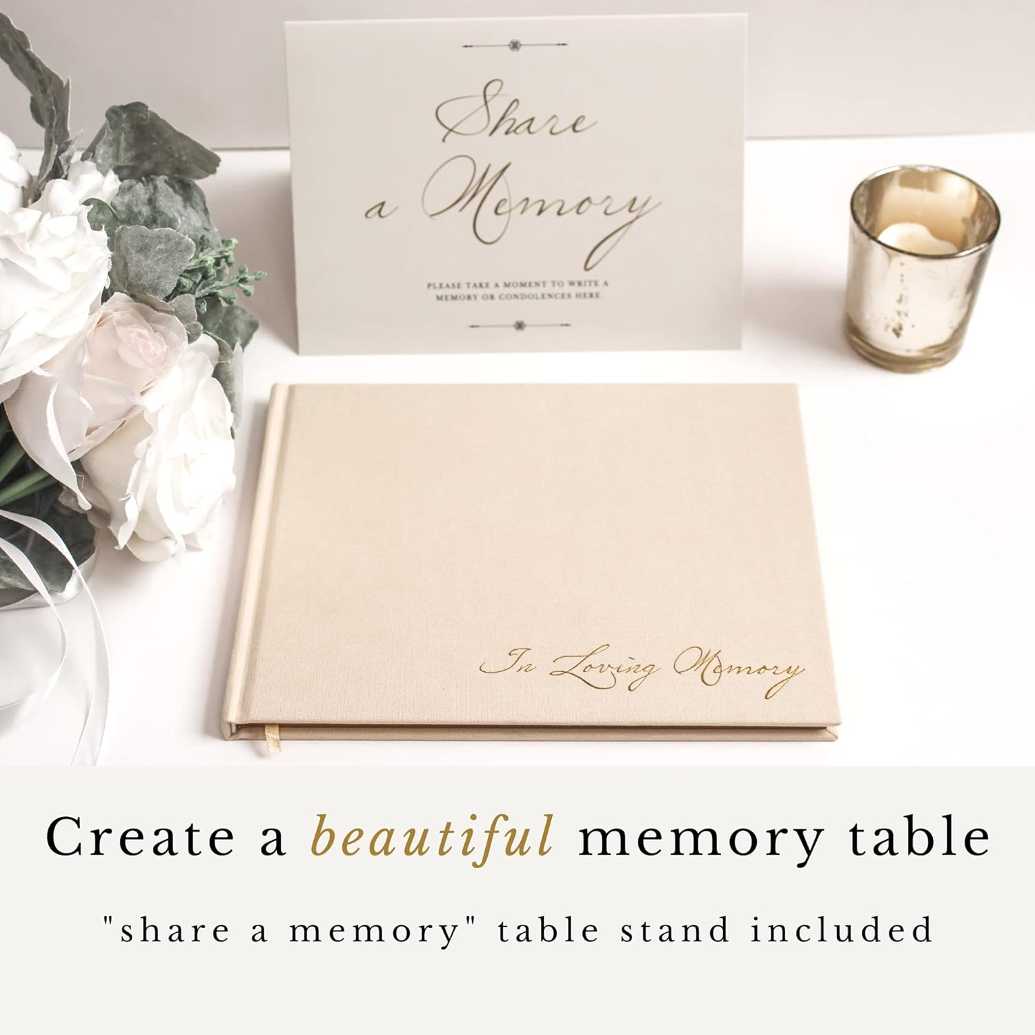 Libro de invitados funerario – Elegante en memoria amorosa libro de visitas para funeral con soporte de mesa de memoria a juego, 250 entradas de