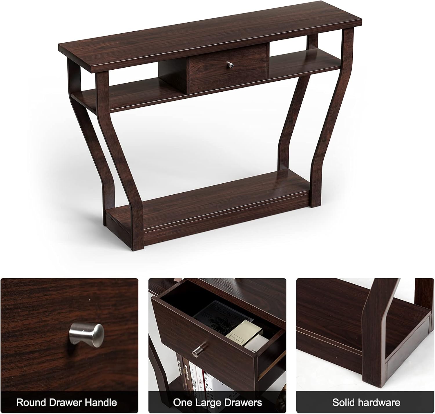 WATERJOY Mesa decorativa de madera moderna de 47 pulgadas con cajón, estante inferior, muebles multifuncionales para el hogar, sala de estar,