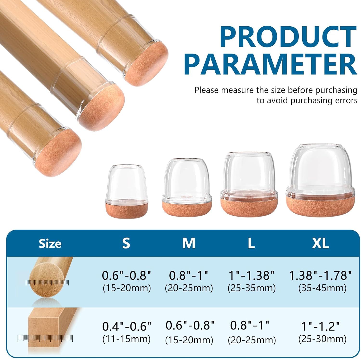 16 protectores de suelo para patas de silla, redondos, de silicona, protectores para patas de sillas para suelos de madera dura, almohadillas de