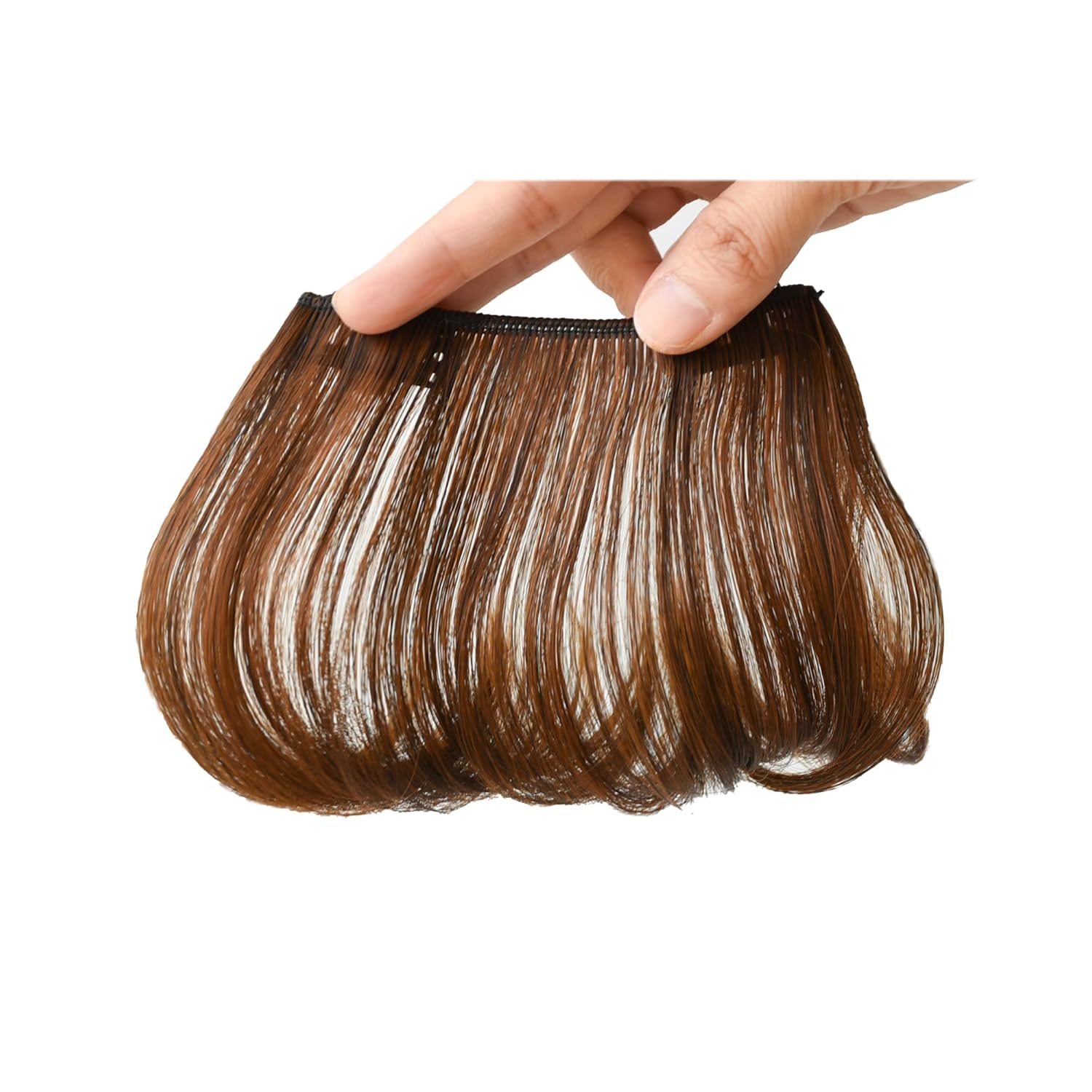 Flequillo rizado esponjoso, postizo de pelo sintético natural para mujer, fleco falso con clip (2 piezas, marrón claro)