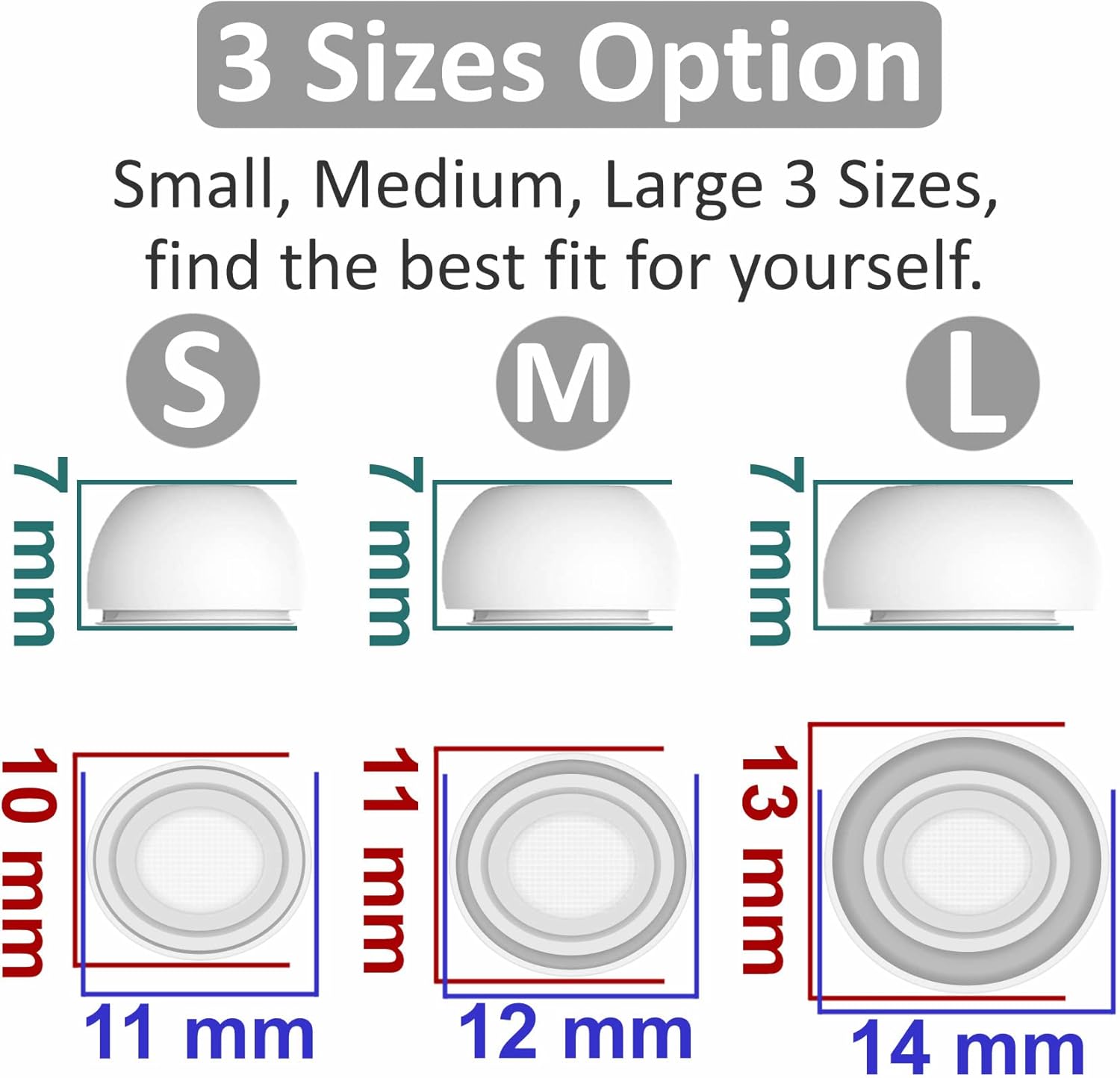 3 pares compatibles con AirPods Pro 1st 2nd Ear Tips Buds, pequeño, mediano, grande, 3 tamaños, goma de silicona, accesorios de gel compatibles con