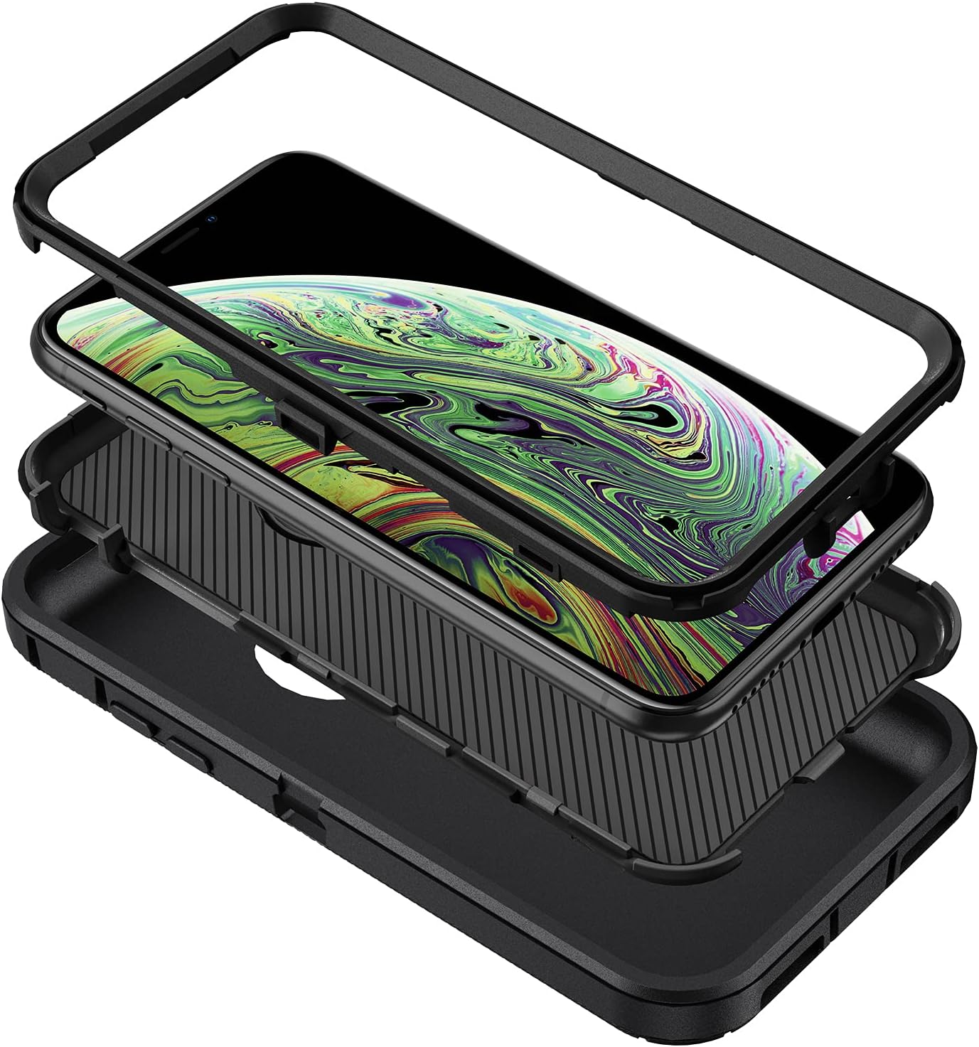 Funda para iPhone Xs Max, a prueba de golpes, protección de cuerpo completo de 3 capas sin protector de pantalla, funda rígida resistente de alto