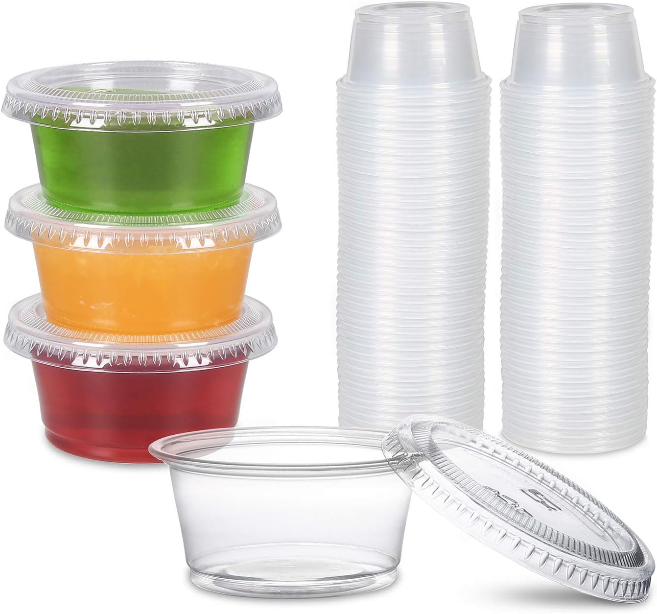 FULING Vasos desechables de plástico para porciones con tapas, tazas de soufflé, vasos de gelatina, recipientes de preparación de comidas 200 juegos