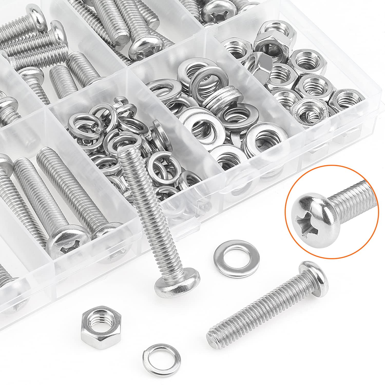 100 piezas M6 x 0.394 in 0.472 in 0.630 in 0.787 in 0.984 in 1.181 in 1.378 in, tornillos métricos, tornillos métricos, arandelas, tuercas, acero