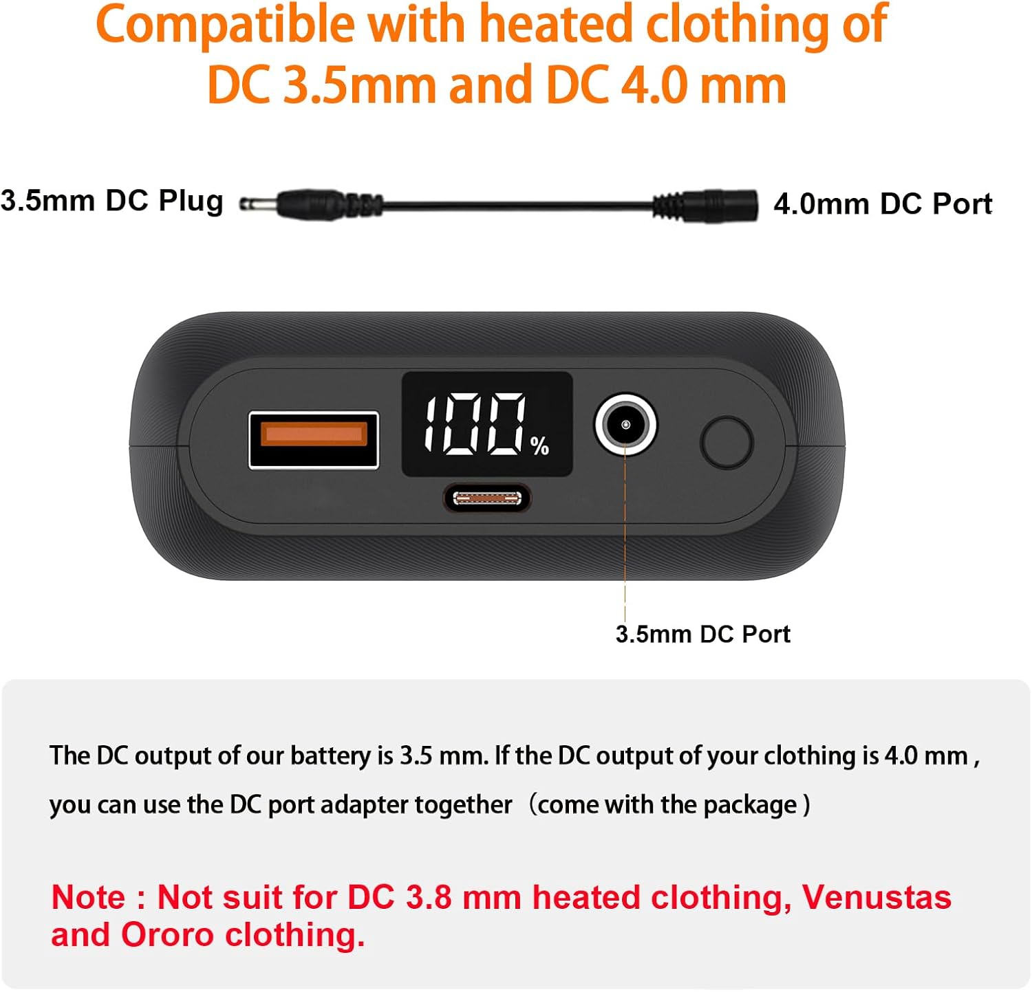 Chaleco calefactable, batería de 7,4 V, 16000 mAh, batería para chaleco calefactable, pantalla LCD, batería externa para chaleco calefactable con