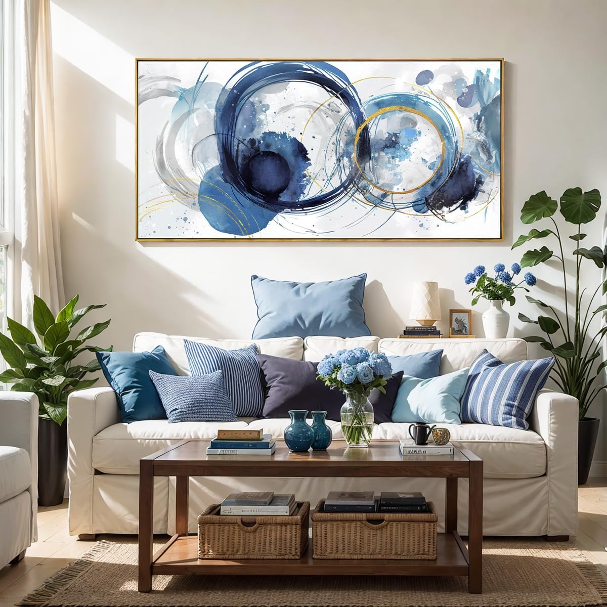 Arte para pared, pinturas de arte abstracto, fantasía azul, grafiti colorido sobre fondo blanco, arte moderno para decoración de pared para sala de