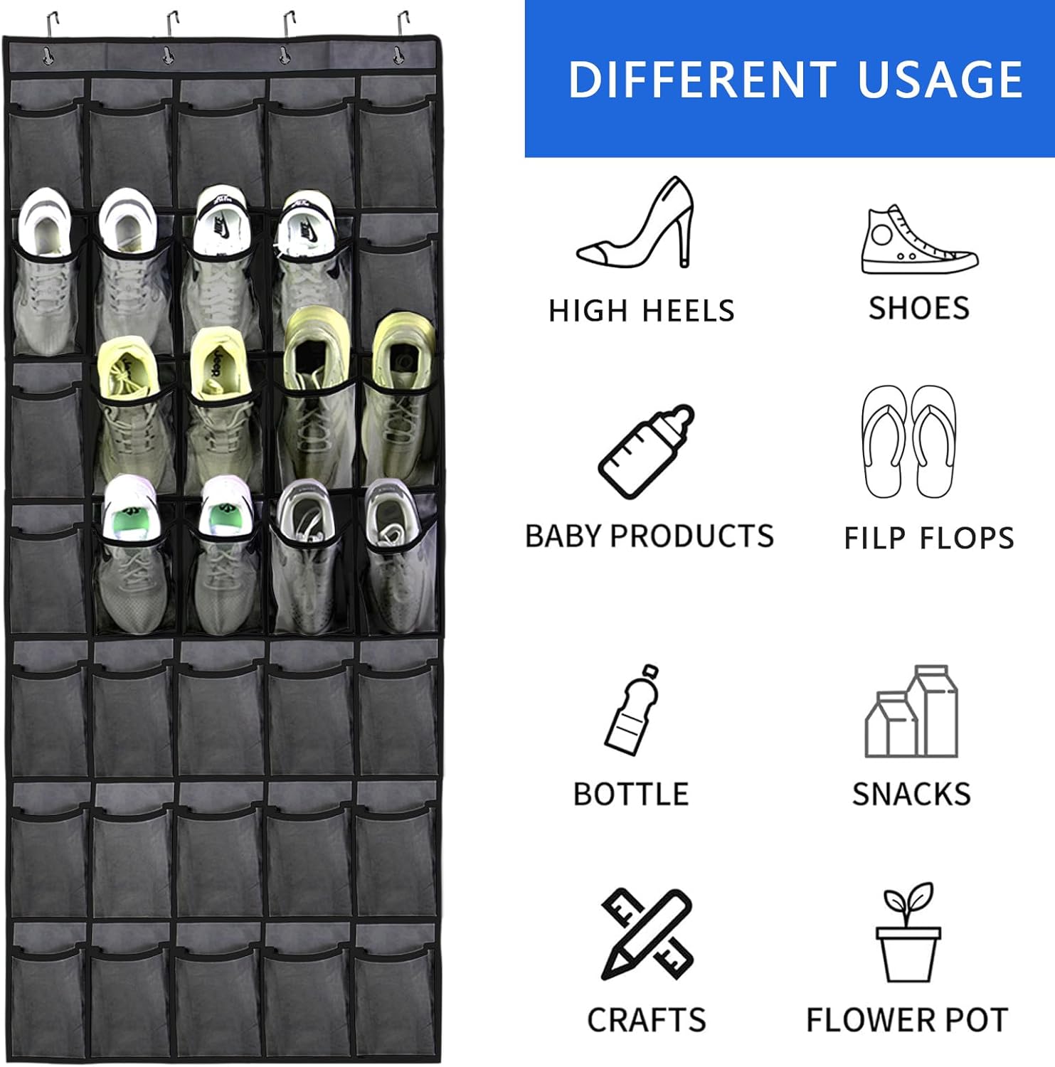 Organizador de zapatos de 35 bolsillos para colgar en la puerta, organizador de zapatos de gran capacidad para hombres y mujeres, niños, armario,