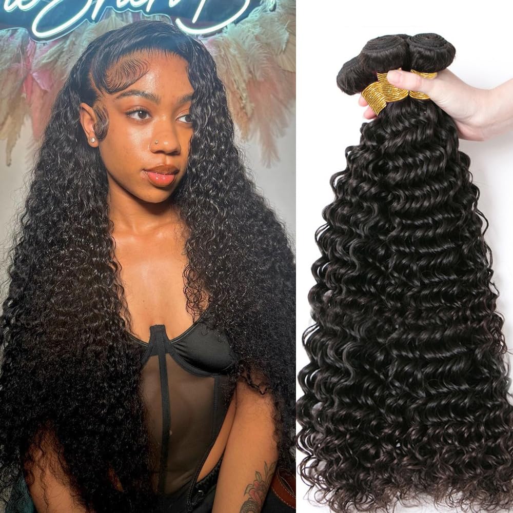 Manojos de cabello humano ondulado con ondas de agua, paquetes de cabello humano húmedo y ondulado, 100% sin procesar, extensiones de cabello humano