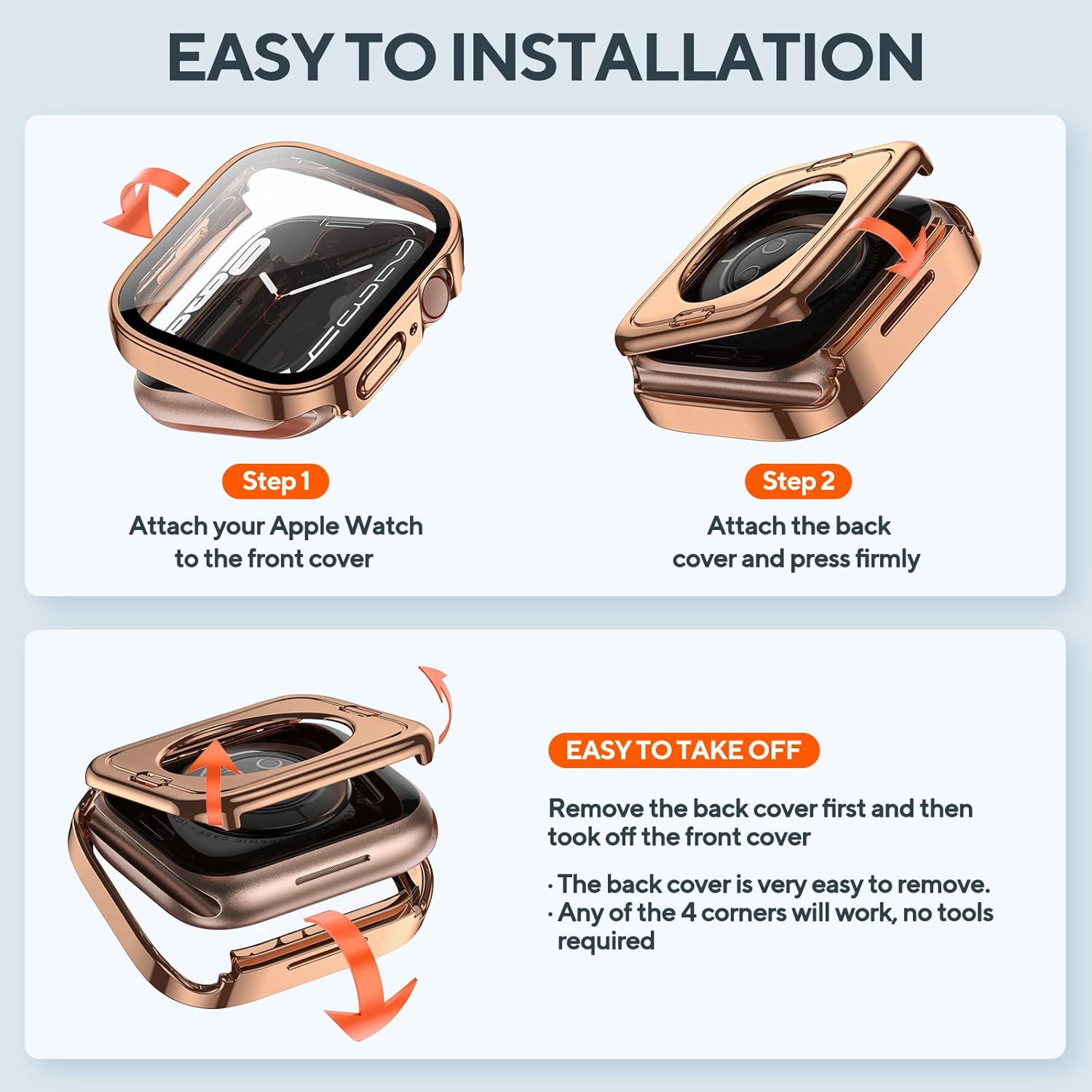 Paquete de 2 fundas impermeables 2 en 1 para Apple Watch Series SE SE2 6 5 4 1.575 pulgadas, borde recto PC parachoques delantero y trasero con