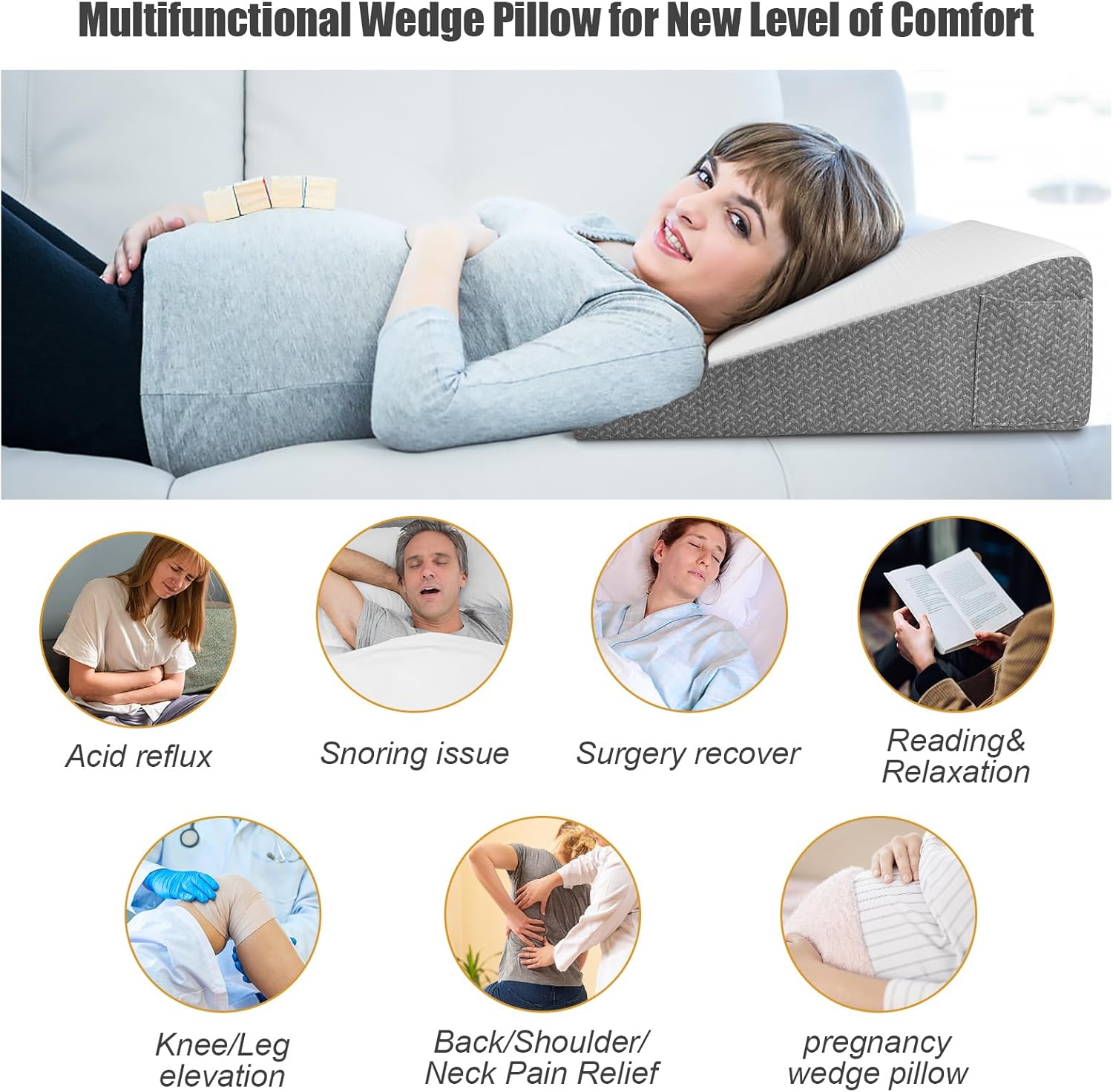 Almohada de cuña de cama para dormir, almohada triangular de espuma viscoelástica para cabeza, espalda, soporte de rodilla, almohadas de elevación