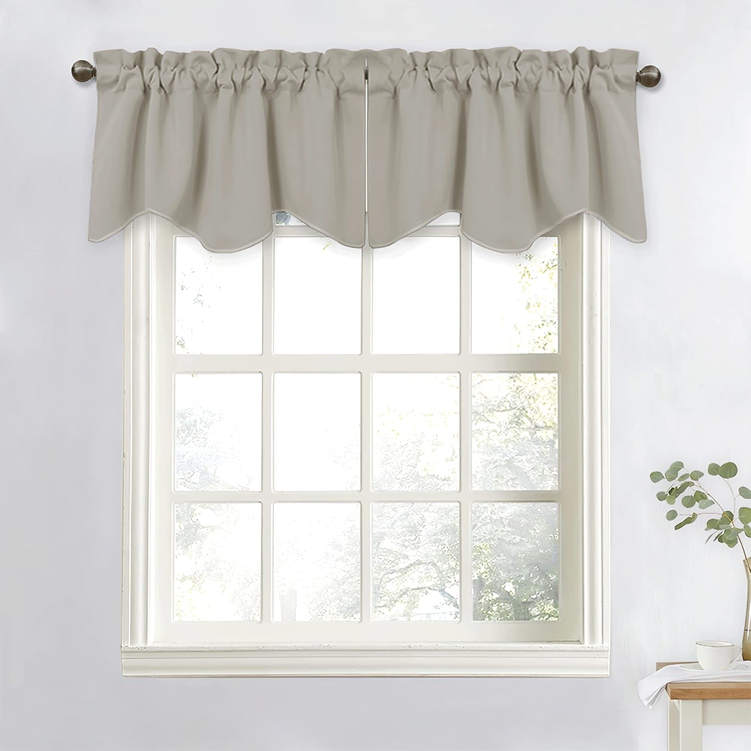 NICETOWN Cortinas de cenefa natural estilo granja, pequeña cortina corta con bolsillo para barra, cenefa con aislamiento térmico para ventana de