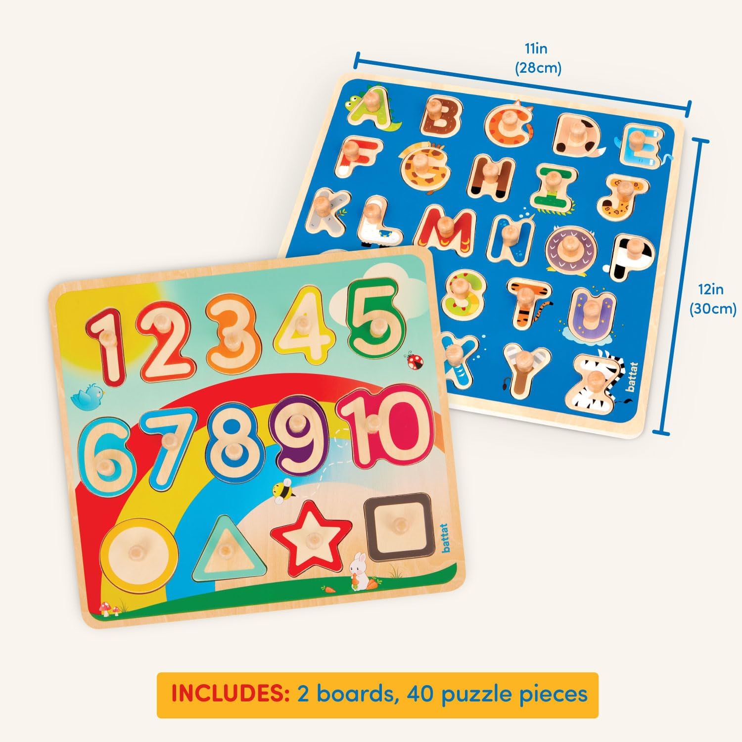 Battat – Rompecabezas de madera del alfabeto y los números- Puzzle n’ Learn ABC & 123- Juguete educativo para niños – 2 años +