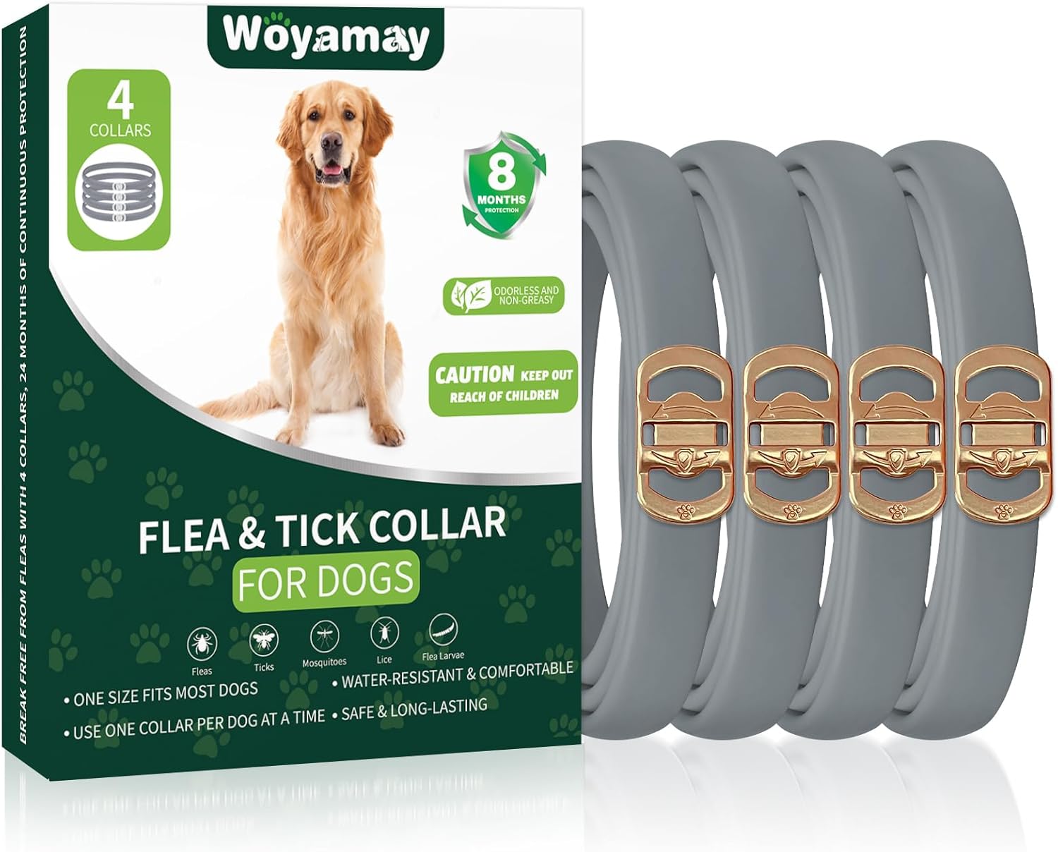 Paquete de 4 collares antipulgas para perros, tratamiento de pulgas y garrapatas de perro, 8 meses de protección contra pulgas y garrapatas para