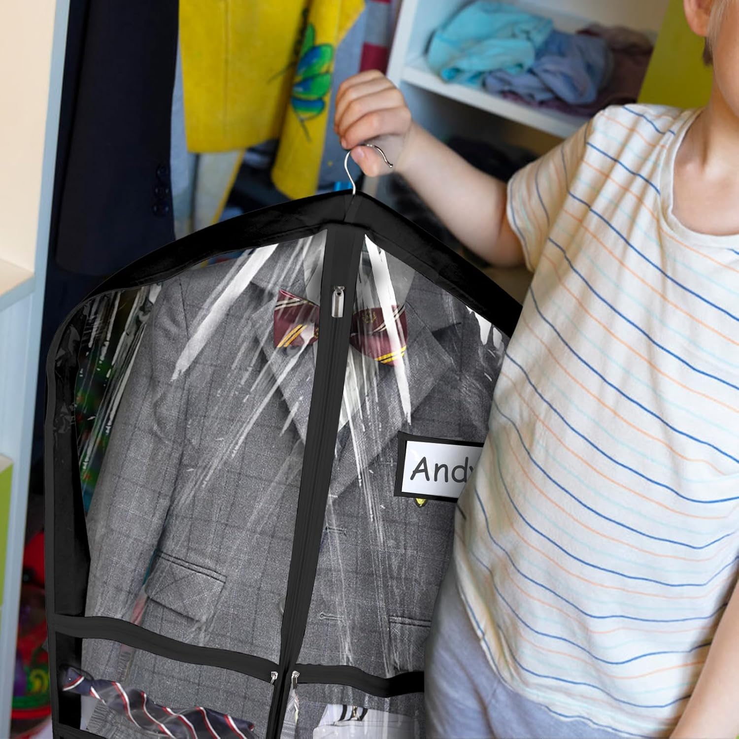 Univivi Bolsas para disfraces de baile de PVC negro transparente de 40 pulgadas para competiciones de baile, con 4 bolsillos medianos transparentes