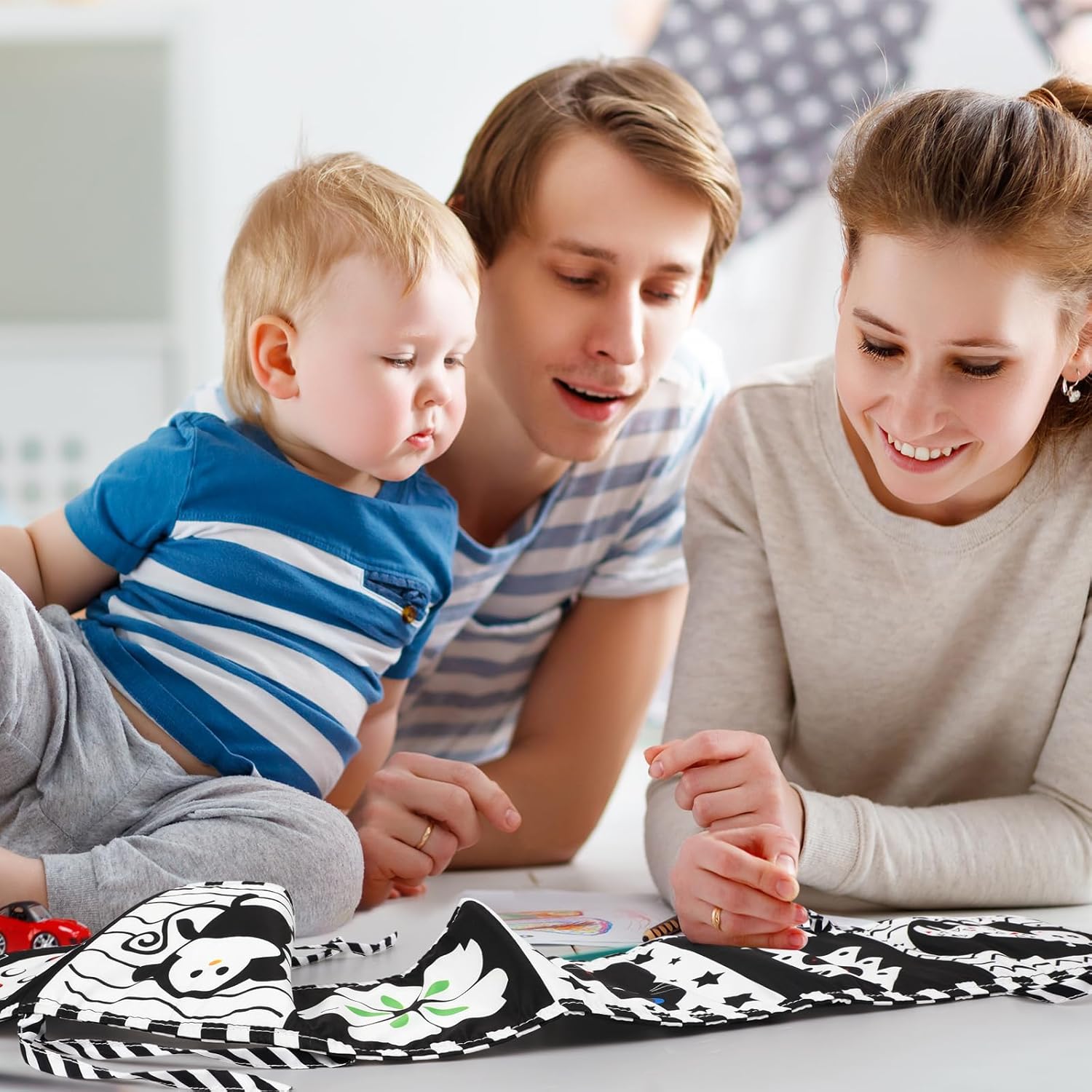Paquete de 2 libros para bebés de alto contraste en blanco y negro, actividades de aprendizaje Montessori para bebés, juguetes para el tiempo boca