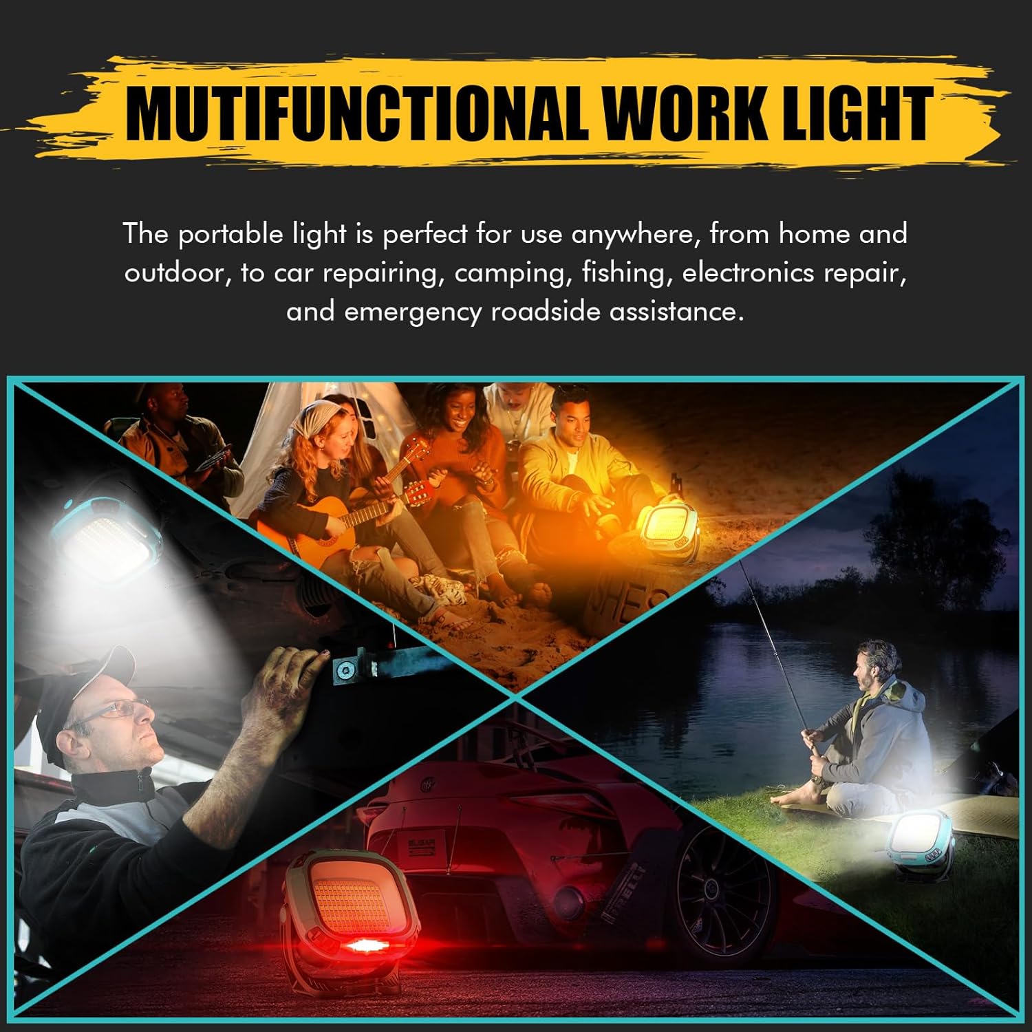 WARSUN Luz de trabajo recargable LED, luz de inundación portátil COB de 3300 lúmenes, luz de trabajo magnética giratoria de 180, luz mecánica con