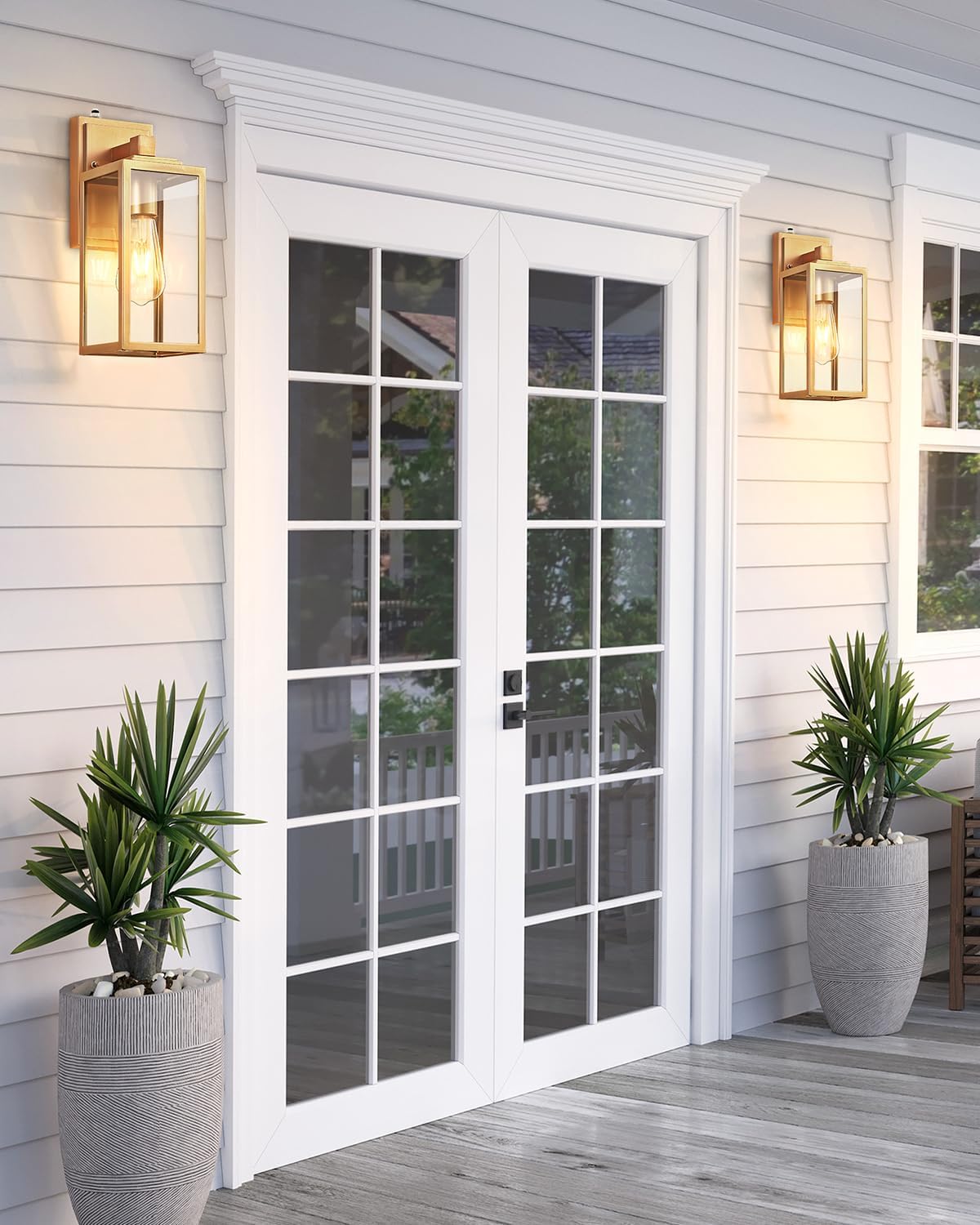 VIANIS Lámpara de pared dorada para exteriores, sensor de atardecer a amanecer, apliques de montaje en pared exterior para casa, lámparas de pared