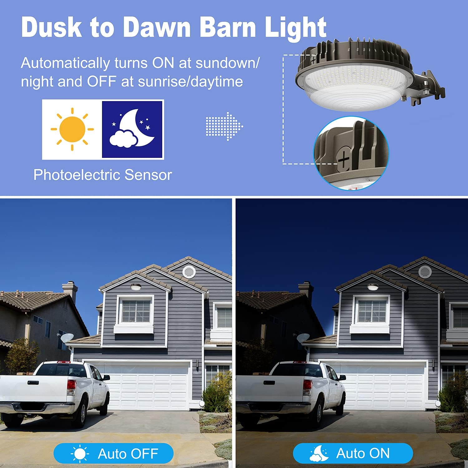 KUKUPPO Luz LED de granero con certificación ETL, 100 W, luz de atardecer a amanecer, 5000 K, luz diurna, 12000 lúmenes, IP65, luces de patio