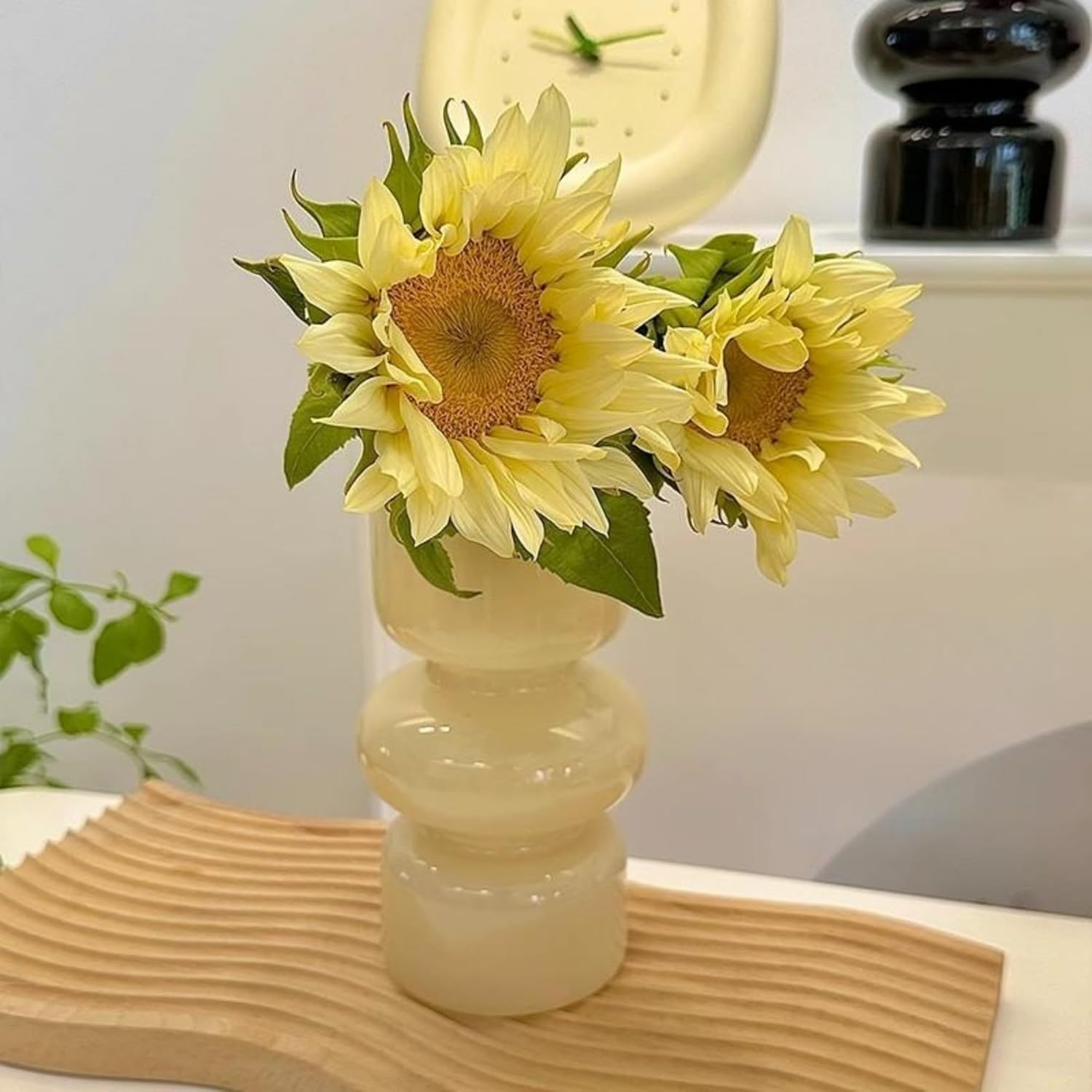 Florero hidropónico de vidrio, florero de burbujas de vidrio de color de 7 pulgadas de alto para flor, jarrón de vidrio funky de tres capas para el