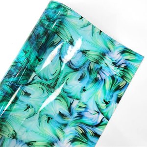 Pintura al óleo azul colorida impresa PVC piel sintética de 11.8 x 53 pulgadas transparente impermeable vinilo gelatina para hacer clips de pelo Pintura al óleo azul colorida impresa PVC piel sintética de 11.8 x 53 pulgadas transparente impermeable vinilo gelatina para hacer clips de pelo