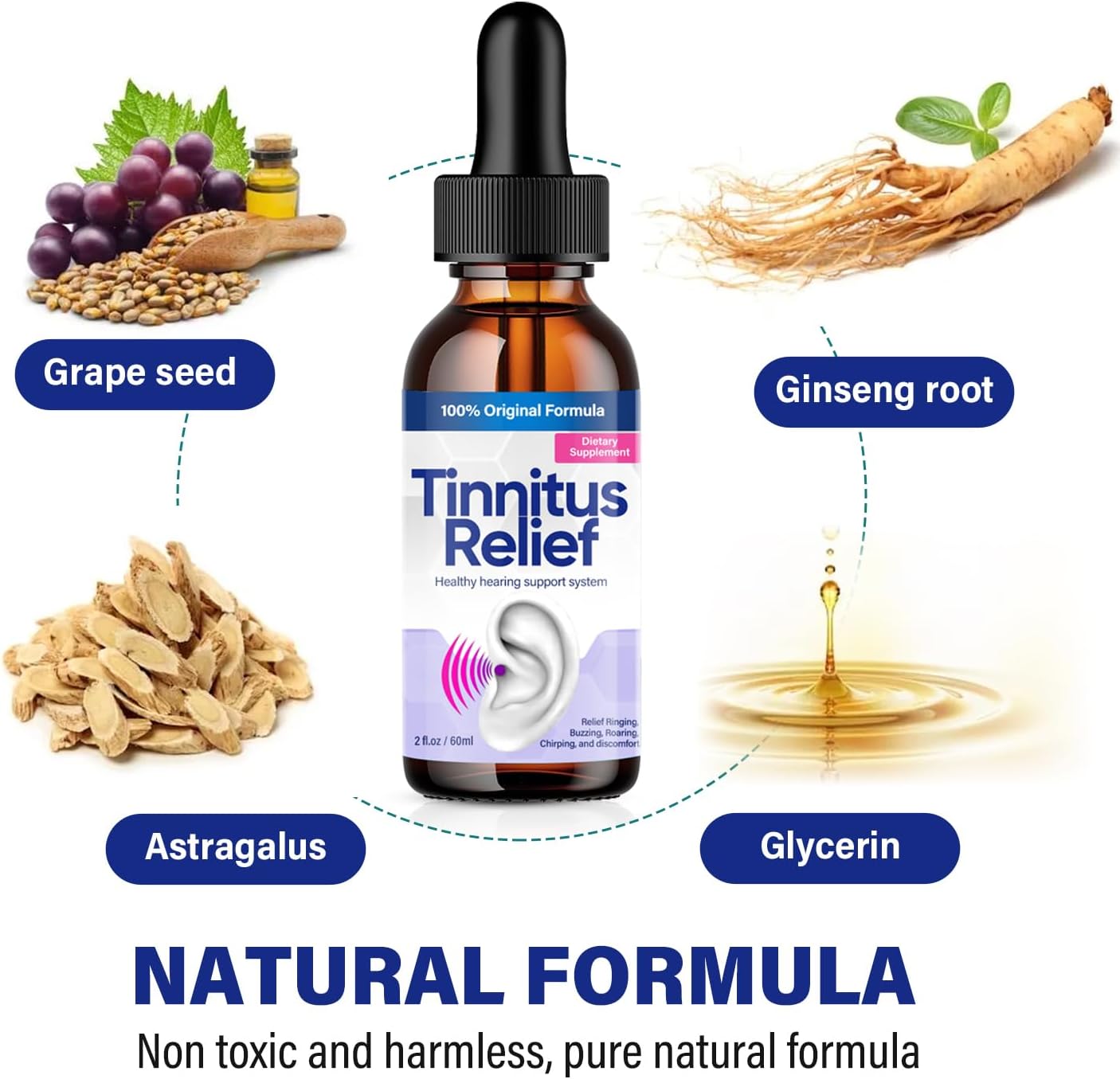 Alivio de tinnitus para oídos zumbidos, fórmula herbaria natural, gotas de alivio para el oído, aceite de tinnitus alivia eficazmente el dolor de