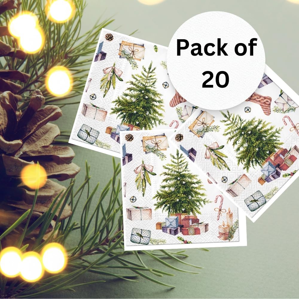 Servilletas de papel de Navidad de 20 unidades, 13 x 13 pulgadas, servilletas de Navidad de 3 capas para arte, cena y fiesta, servilletas