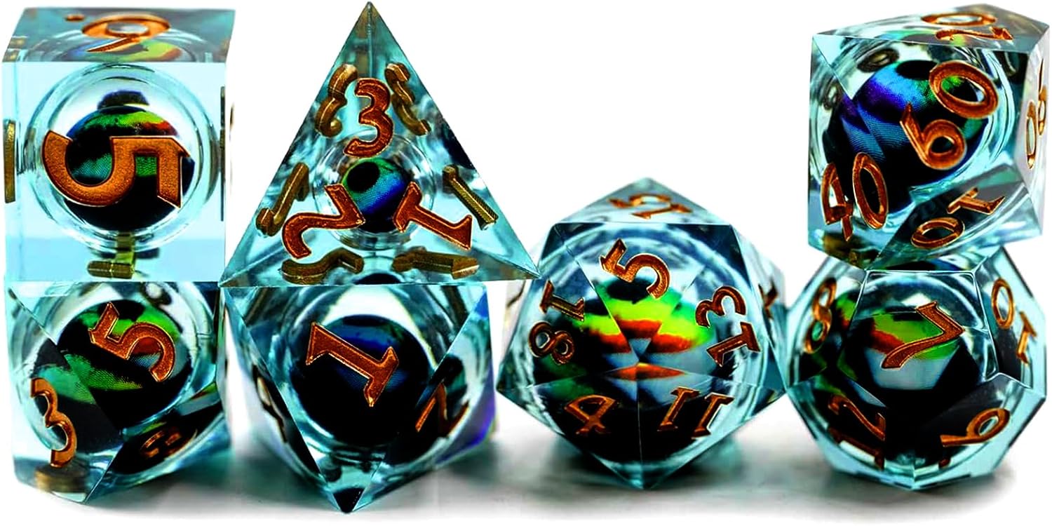 Juego de dados DND, juego de dados de globo ocular de dragón con caja, juego de dados poliédricos de borde afilado para juegos de rol de Dungeons