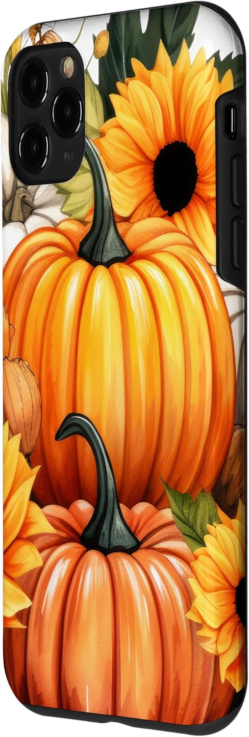 Funda con patrón de otoño para iPhone 11 Pro, diseño de calabaza de otoño vintage para mujer