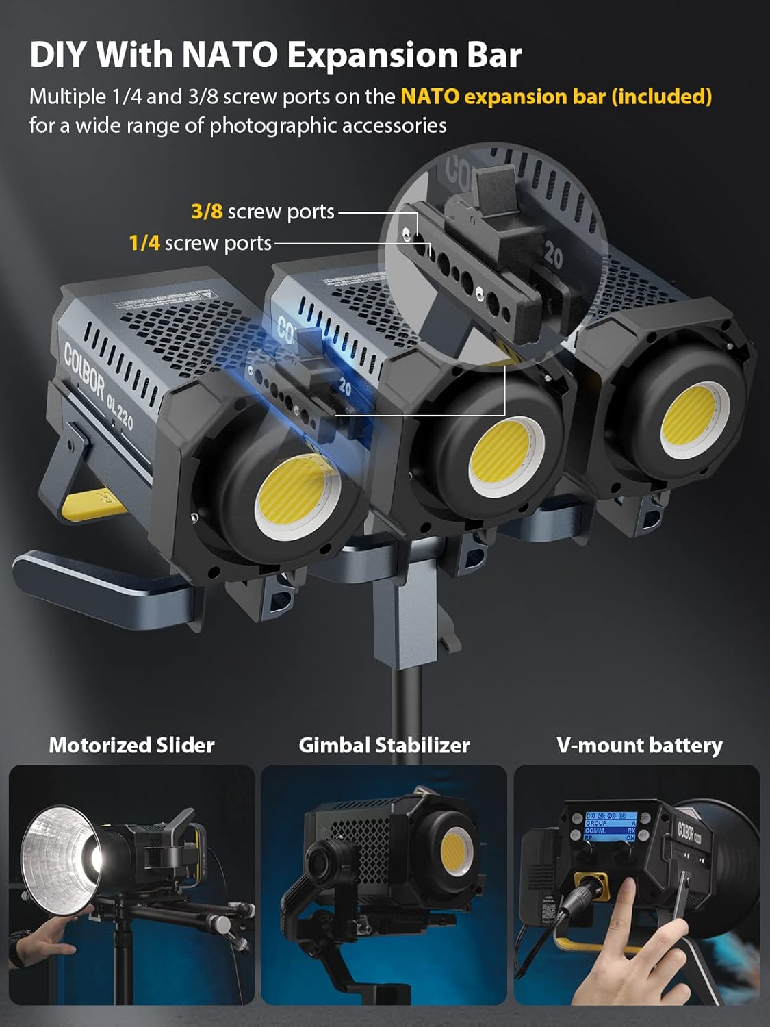 Luz de video, COLBOR CL220 Lite 220W Iluminación continua 2700-6500K CRI96+ 9,