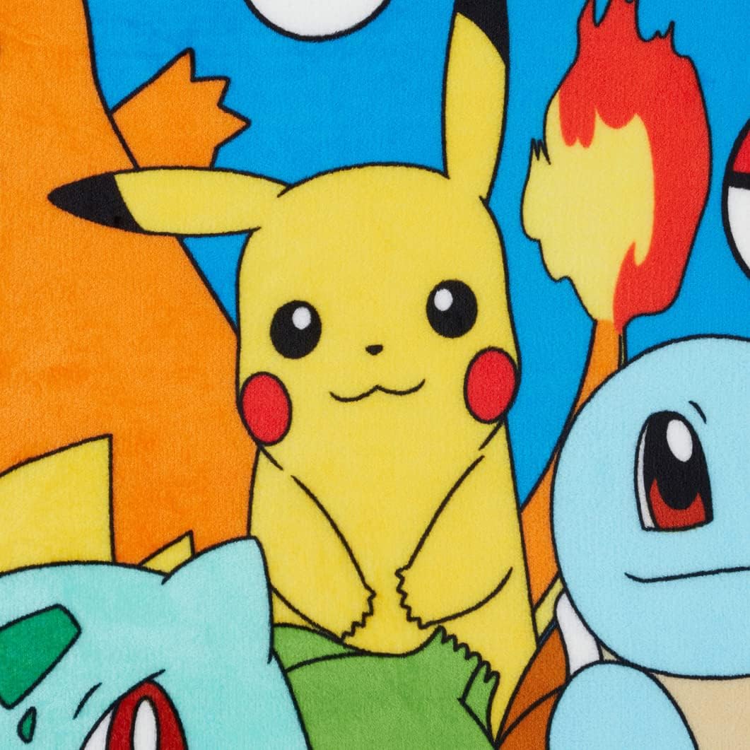 Pokemon Pikachu – Manta de forro polar de felpa  Pikachu Charmander Bulbasaur Pokeball manta (grupo azul)