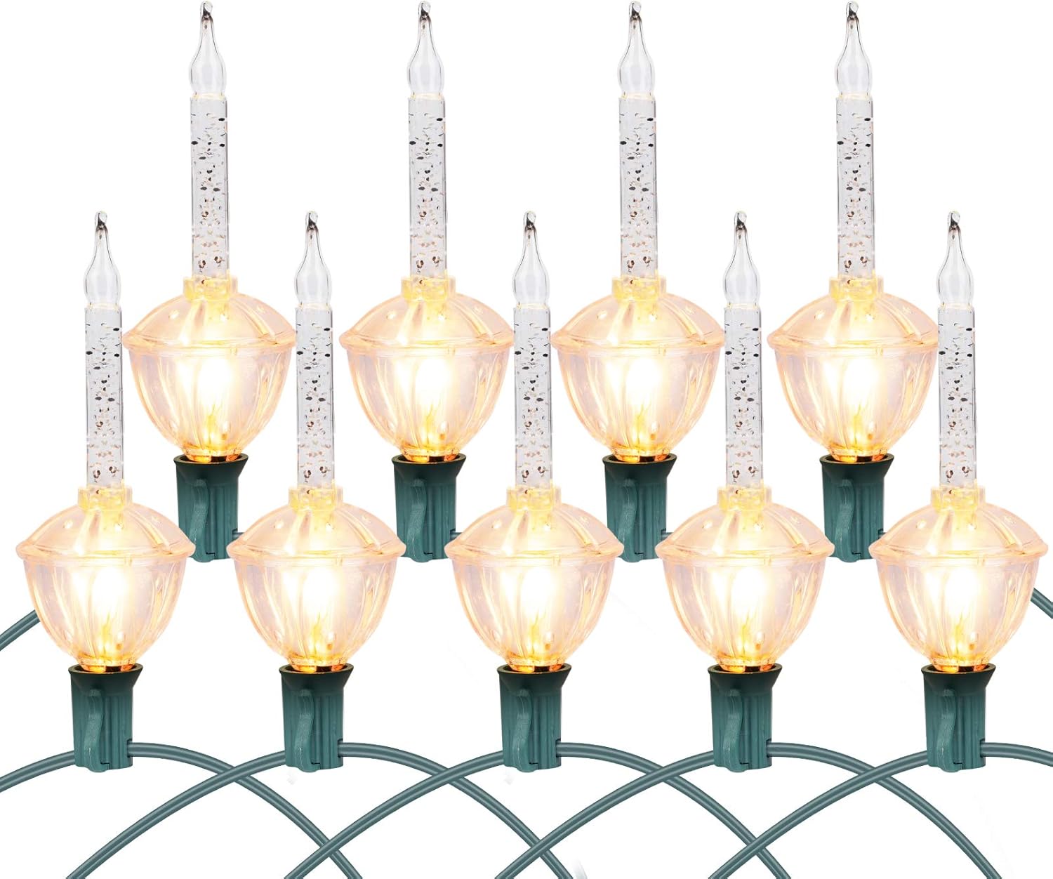 Luces de burbujas navideñas  9 bombillas transparentes tradicionales con purpurina plateada para iluminación de celebraciones navideñas, alambre