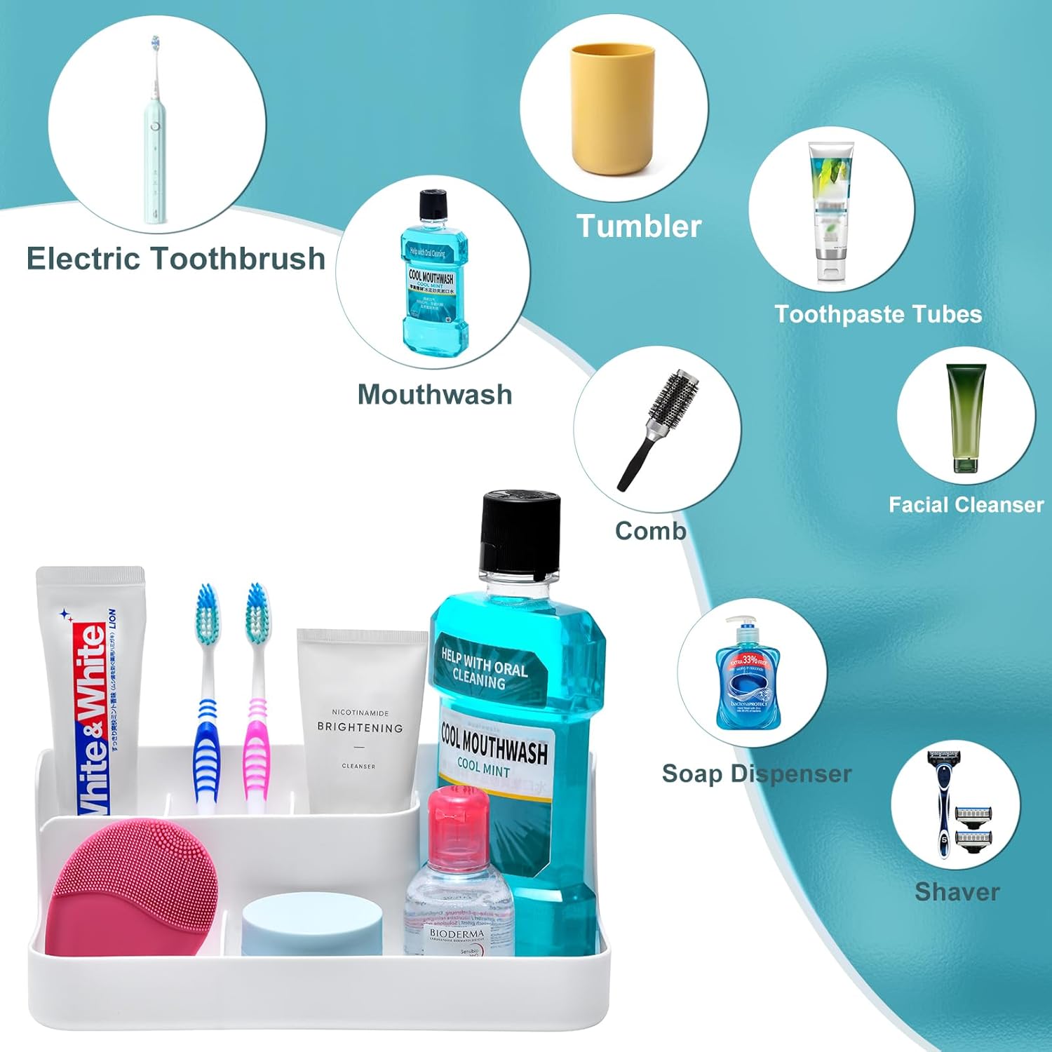 VITVITI Porta cepillos de dientes para baño, organizador de baño, encimera, organizador de encimera de baño con 5 compartimentos de almacenamiento