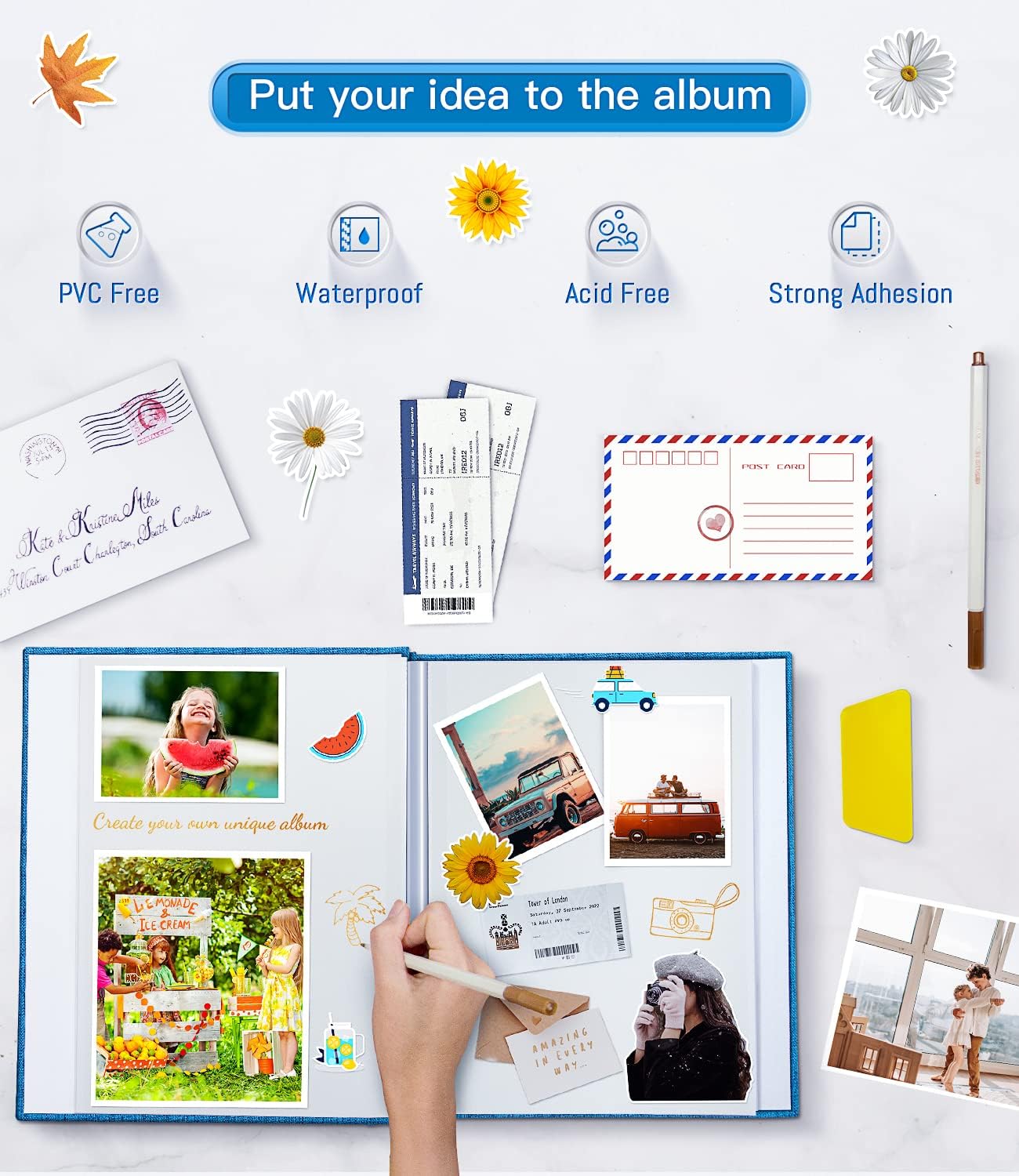 Popotop Álbum de fotos autoadhesivo con ventana de visualización de imágenes, 40 páginas, álbum de recortes para fotos de 4 x 6, 8 x 10, cubierta de