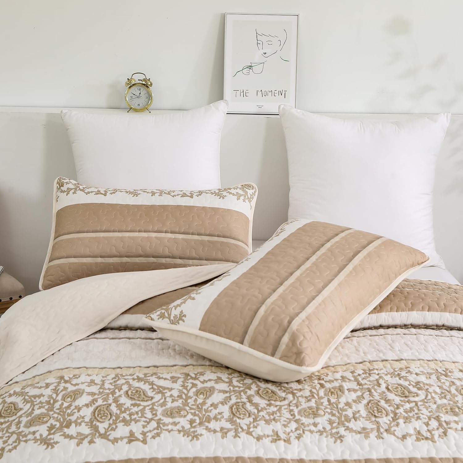 Juego de edredón marrón tamaño Queen, colcha reversible de 3 piezas de cachemira caqui, funda de cama de microfibra suave para todas las estaciones