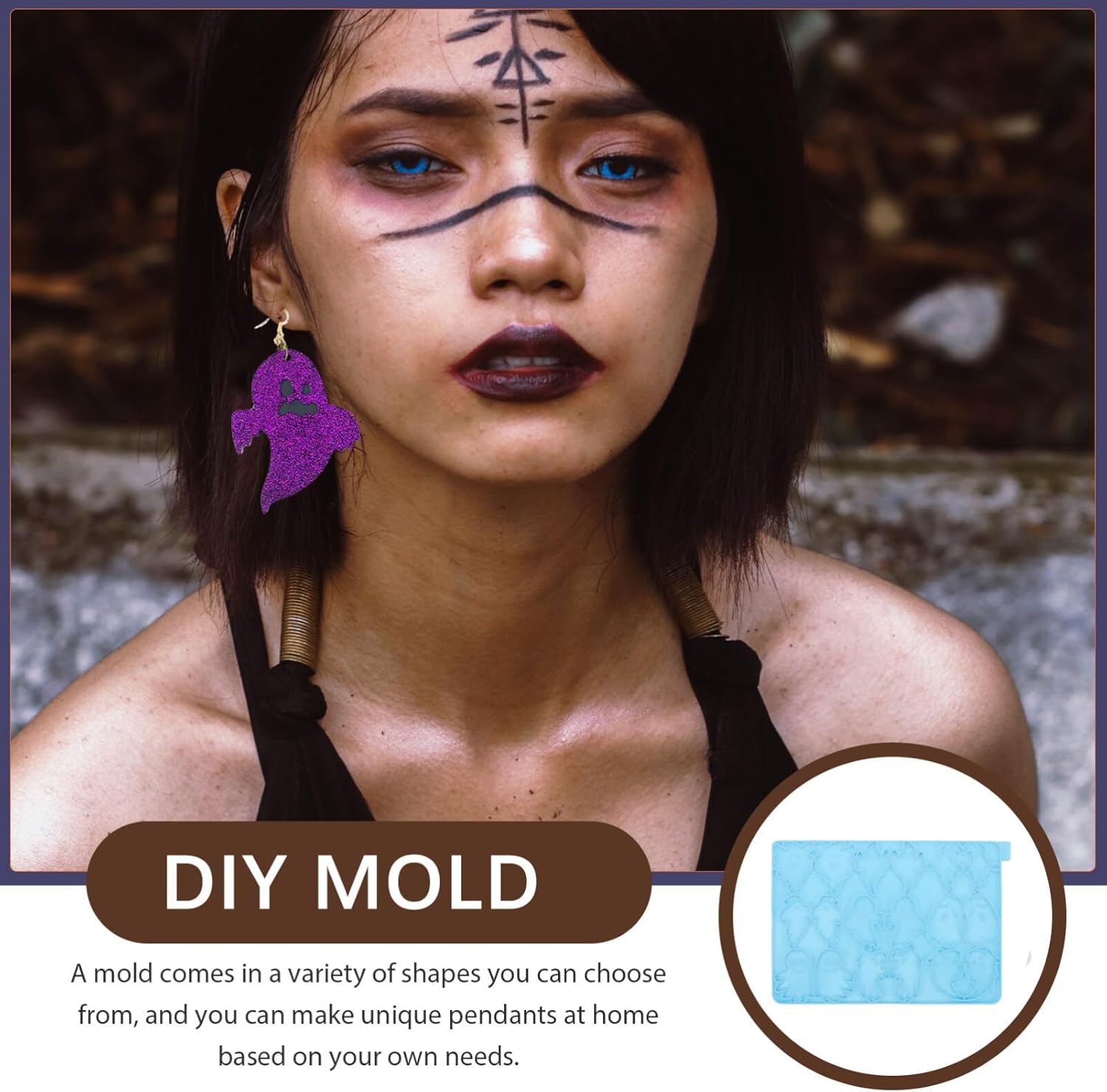 Angoily Molde de silicona de fantasma de Halloween, moldes de resina para aretes con agujero, moldes de fundición de epoxi para bricolaje,