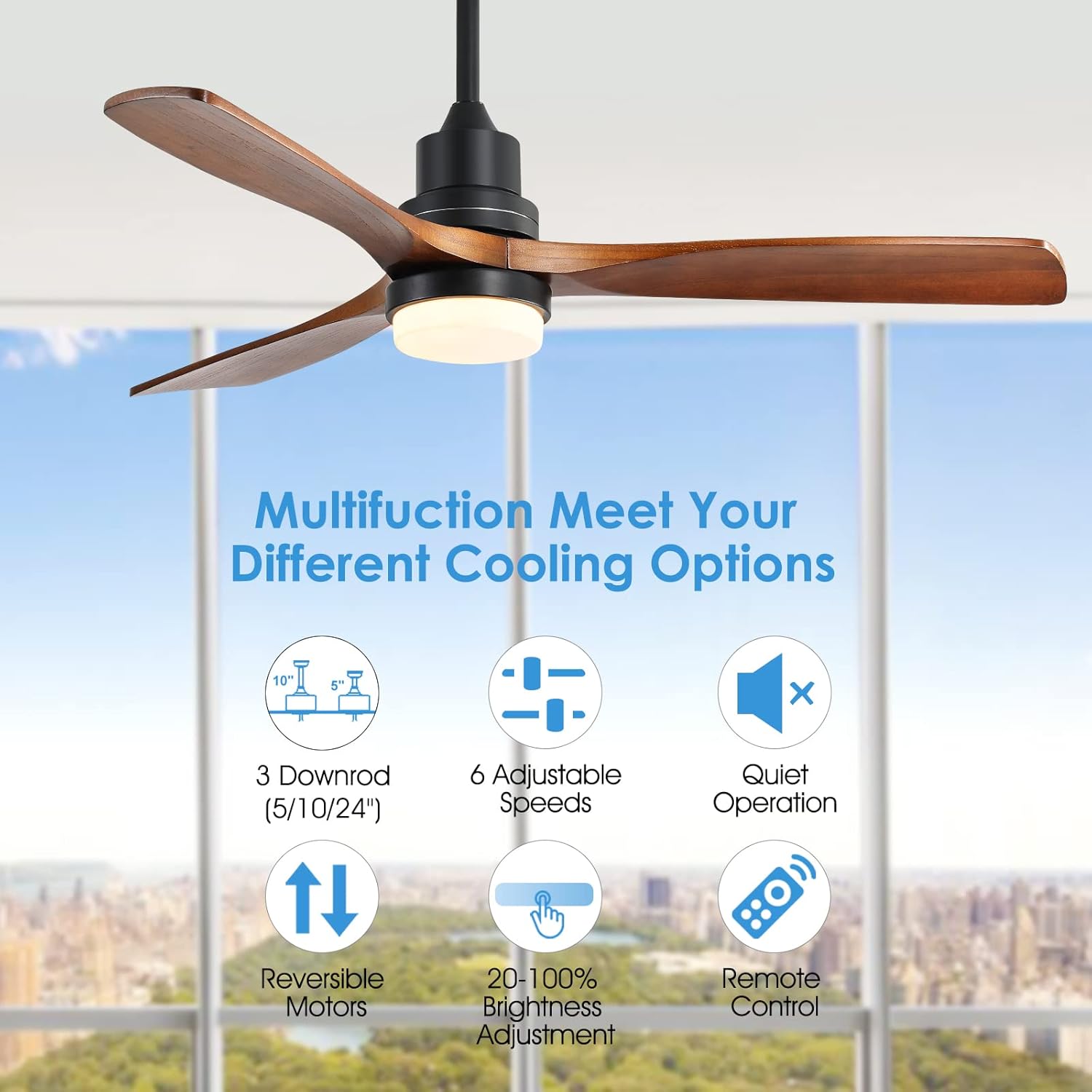 Sofucor Ventilador de techo de 52 pulgadas con control remoto de luz, ventilador de techo para exteriores con control remoto, ventilador de techo de