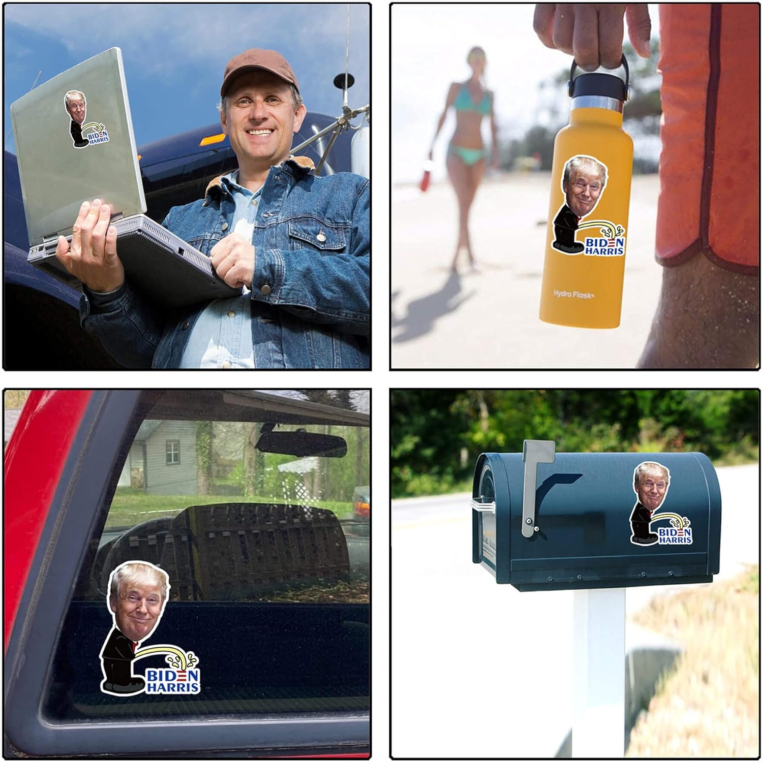 Calcomanías y calcomanías de Trump (paquete de 2), calcomanías de parachoques de Trump orinando en Biden Harris, calcomanías de vinilo divertidas de