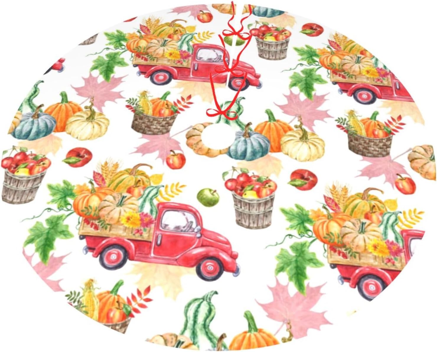 Otoño Acción de Gracias Otoño Otoño Vintage Camión Rojo Hoja de Calabaza 36 pulgadas Falda de árbol de Navidad Alfombra Alfombra Divertida
