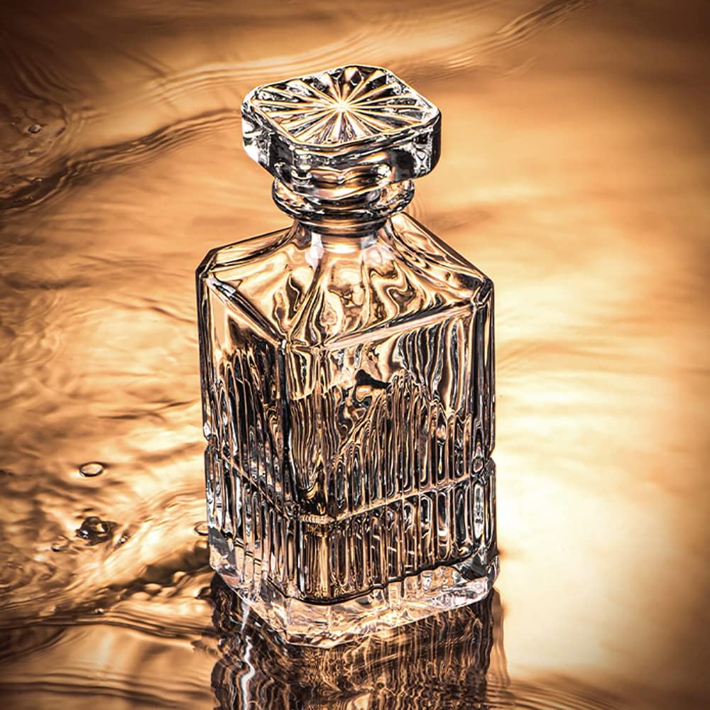 Decantador de vino y whisky de 7 piezas de cristal hecho a mano italiana con 6 vasos de licor, whisky escocés y bourbon para hombre
