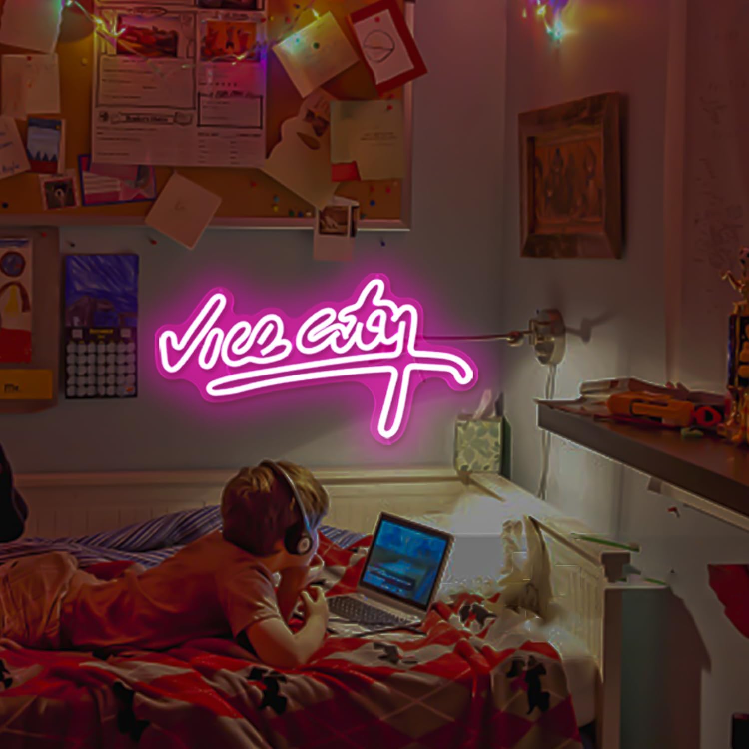 Letrero de neón de Vice City para pared, letreros de luz rosa para sala de juegos, dormitorio, bar, fiesta, decoración de pared, letras de neón para