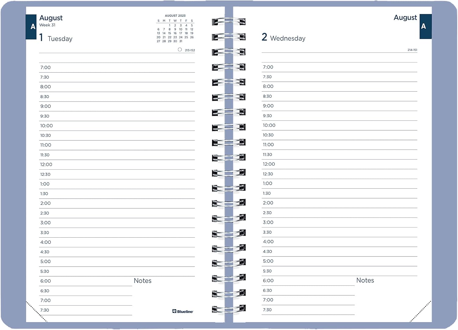 Blueline Essential – Agenda académica diariamensual, agosto de 2023 a julio de 2024, encuadernación de doble alambre, cubierta suave Vicuana, 8 x 5