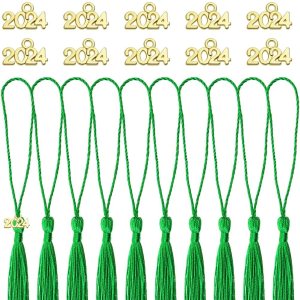 Tupalizy 10 mini borlas sedosas hechas a mano con 20 dijes del año 2024 para graduación, llavero, aretes, joyería, regalos de boda, recuerdos, Tupalizy 10 mini borlas sedosas hechas a mano con 20 dijes del año 2024 para graduación, llavero, aretes, joyería, regalos de boda, recuerdos,